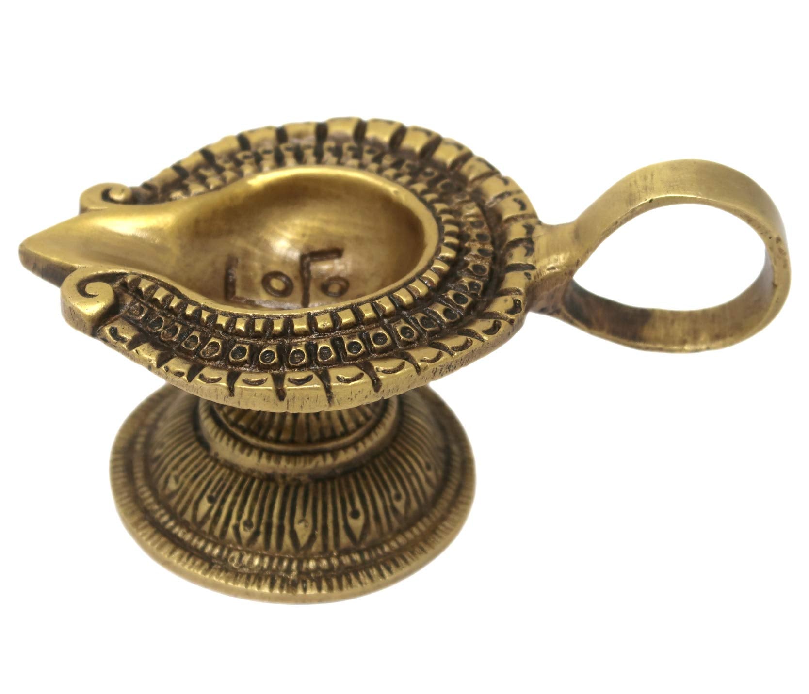 Swastik Design Diya Oil Wick Lamp for Puja and Aarti for Home Temple Mandir 1.5x4x2.25 Inches; 200 Grams