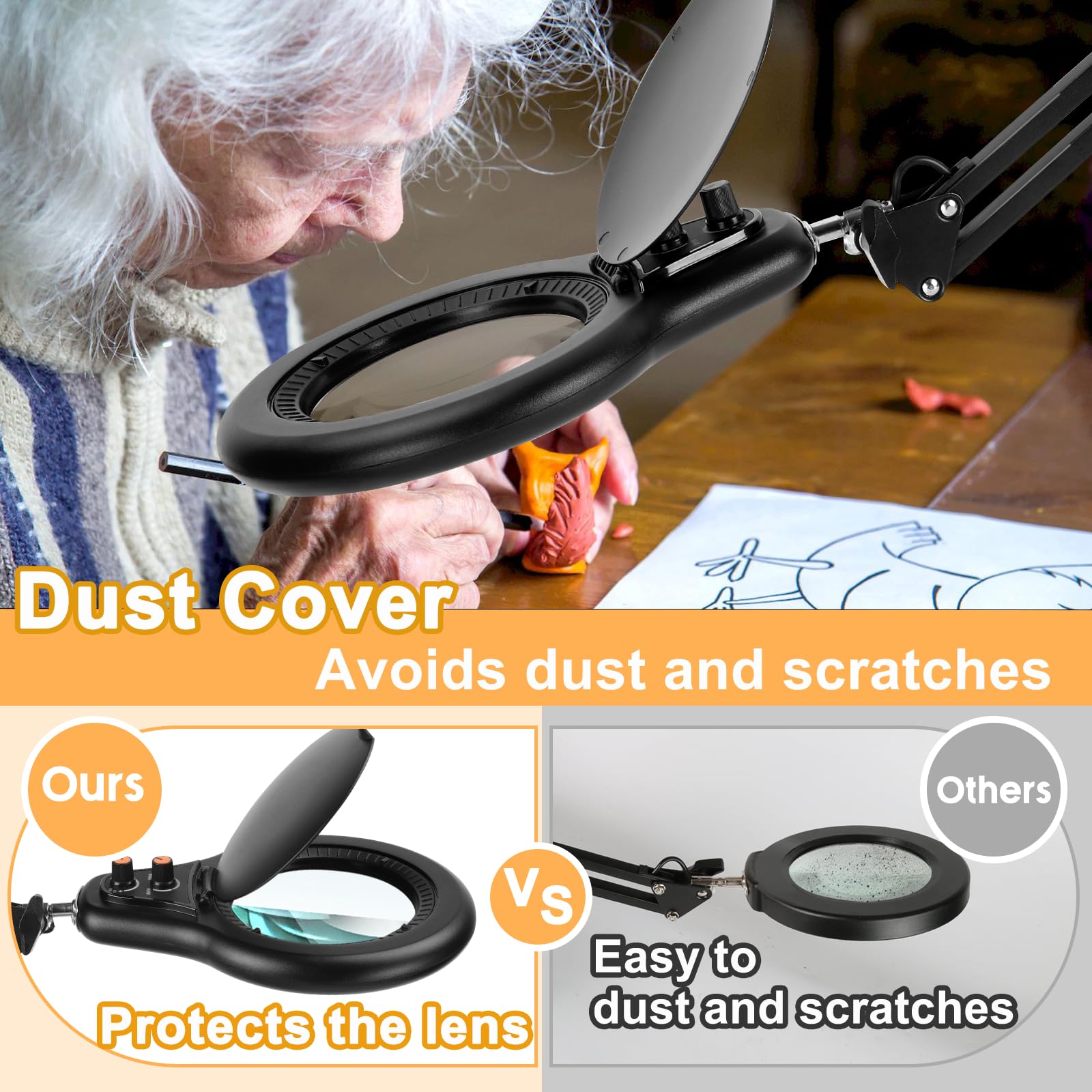 Jeedefi 10X Large Magnifying Glass With Light And Clamp, Mechanical Knob Stepless Dimmable, 2*16 Inch Swivel Arm Led Magnifying
