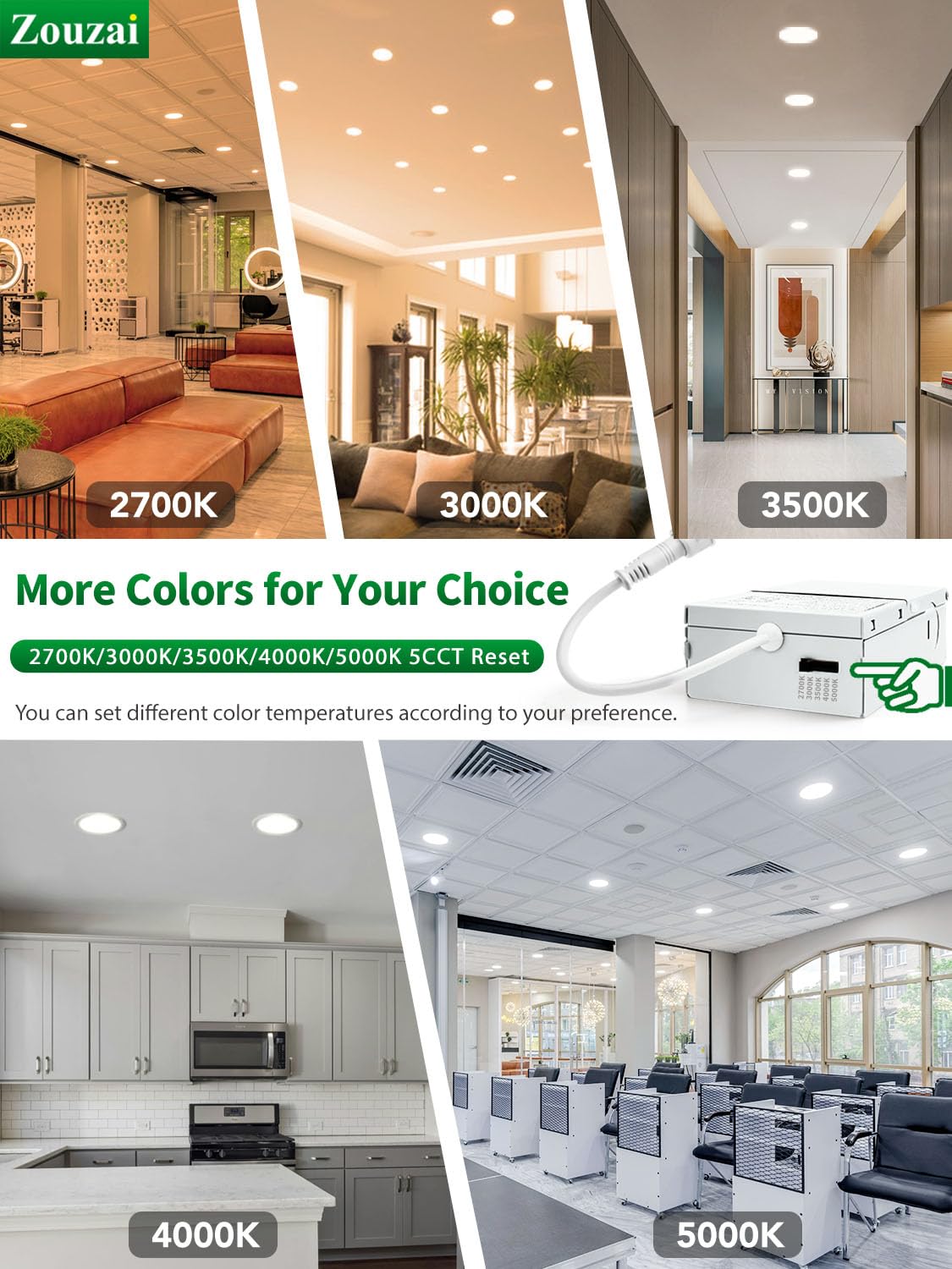 Zouzai 12 Pack White 8 Inch 5Cct Ultra-Thin Led Recessed Ceiling Light With Junction Box, 2700K/3000K/3500K/4000K/5000K Selectab