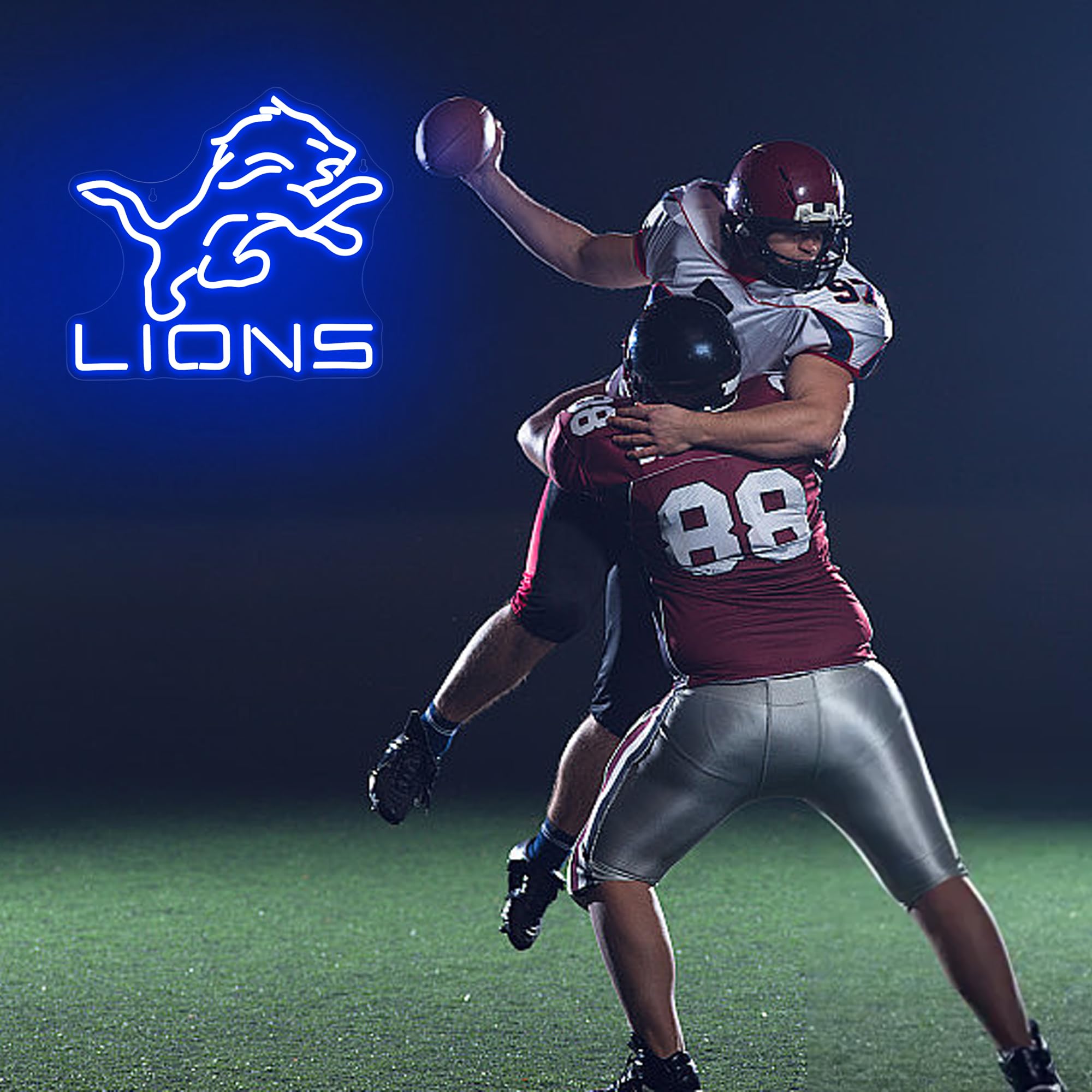 Football Neon Sign For Wall Decor Dimmable Lions Led Light Up Sign Football Sports Room Decor For Boys Bedroom Light Signs For Man Cave Club Gifts For Sports Fans Men Boys Size 14.6 * 13 Inch(Fmcp102)