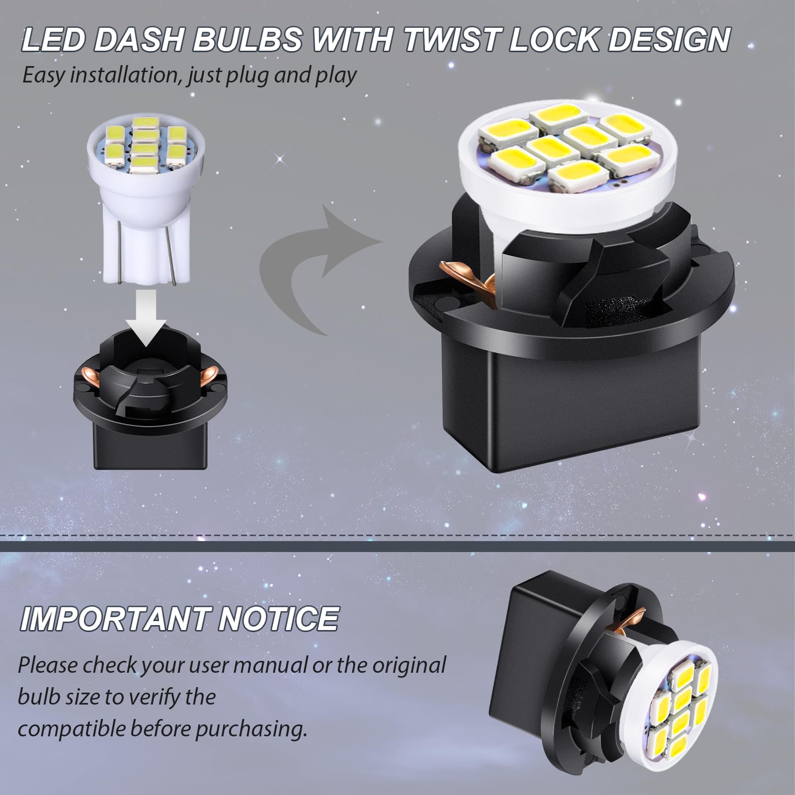 Frienda T10 194 168 LED Dash Light Bulbs, 40 Pcs Twist Lock Socket, White Instrument Cluster Lighting