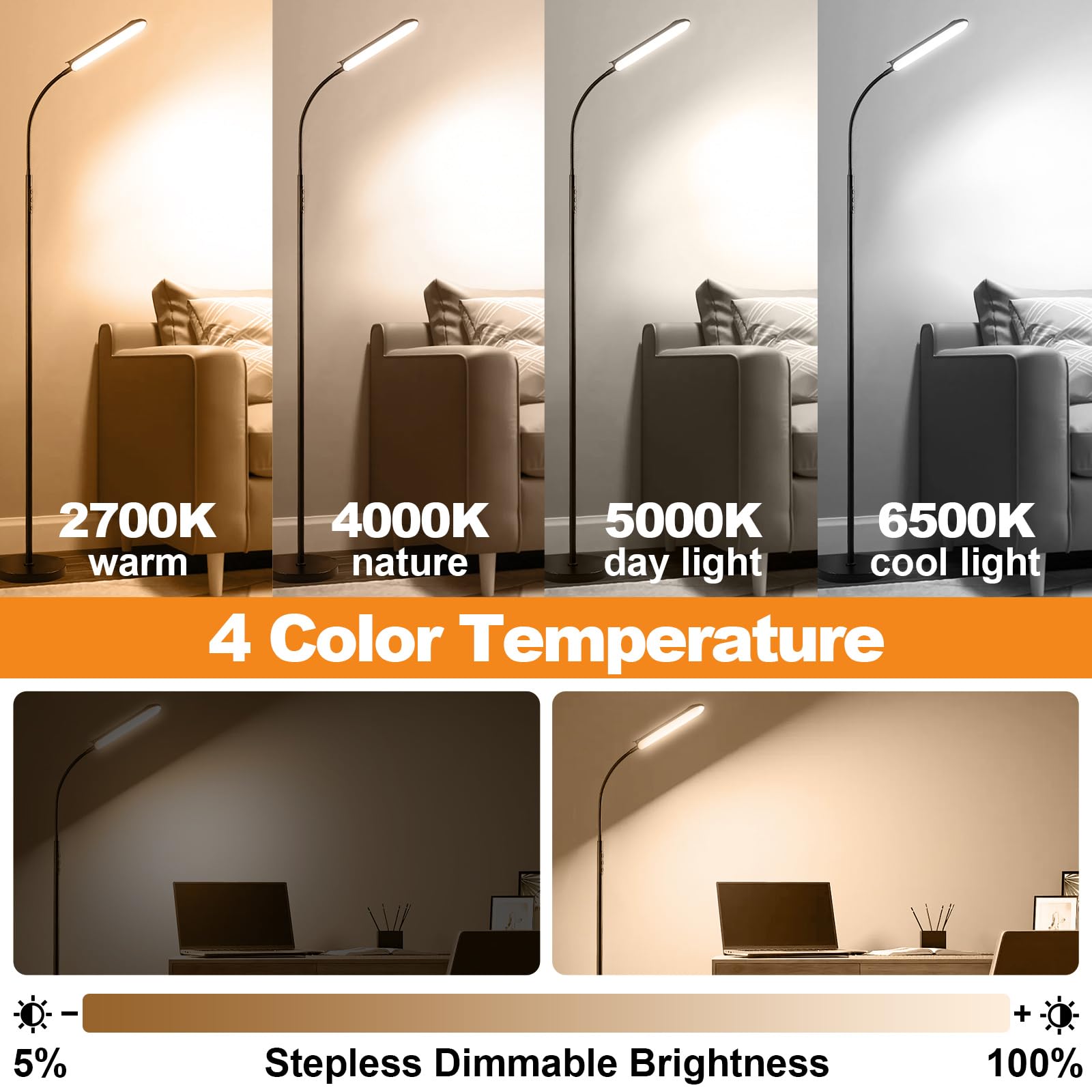 marctronic Remote Control 18W LED Gooseneck Floor Lamp - 49ft Control, Memory & Timer Function