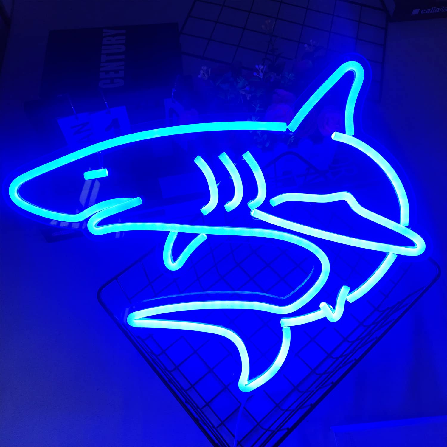 Dimmable Shark Neon Signs For Wall Decor,Large Reusable Shark Neon Light Sign For Boys Gifts Living Game Room Shop Hotel Bar Birthday Party Decor Lifelike Shark Night Light 16.5X13.5 Blue