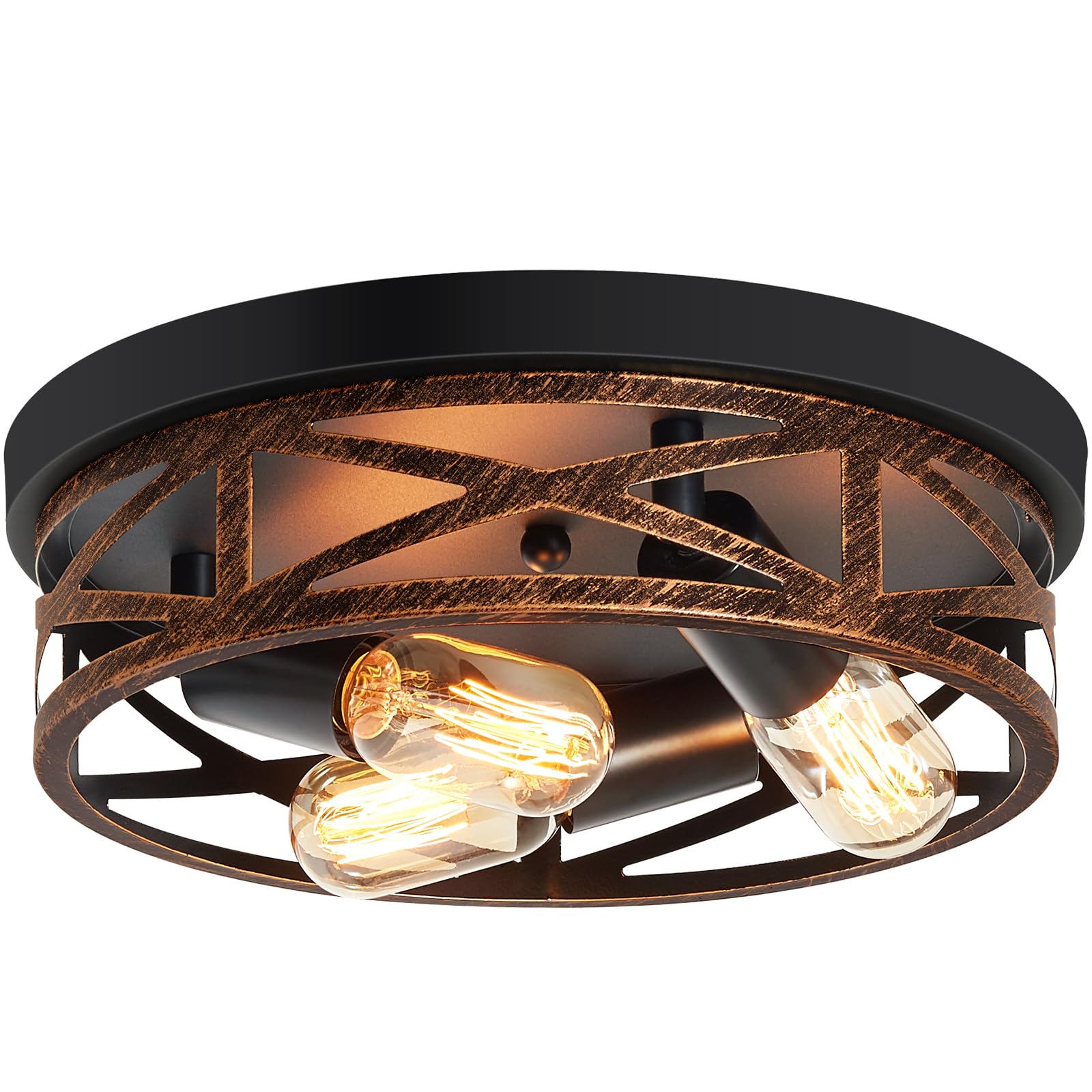 ZHU YAN Farmhouse Ceiling Light Fixture, 3-Light Flush Mount, Rustic Metal, 13in, Black, Model D0908