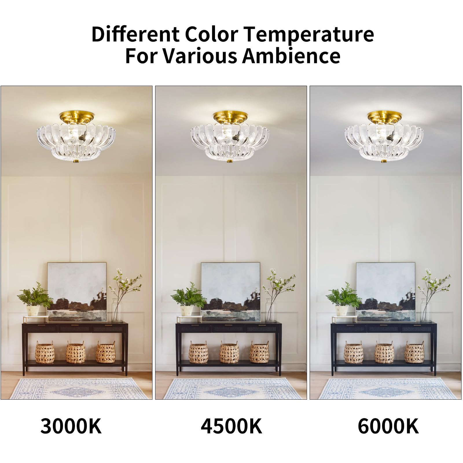 Glomuse Ceiling Lights Semi Flush Mount Ceiling Light White Glass Ceiling Light Gold Base Modern Light Fixture For Hallway Livin