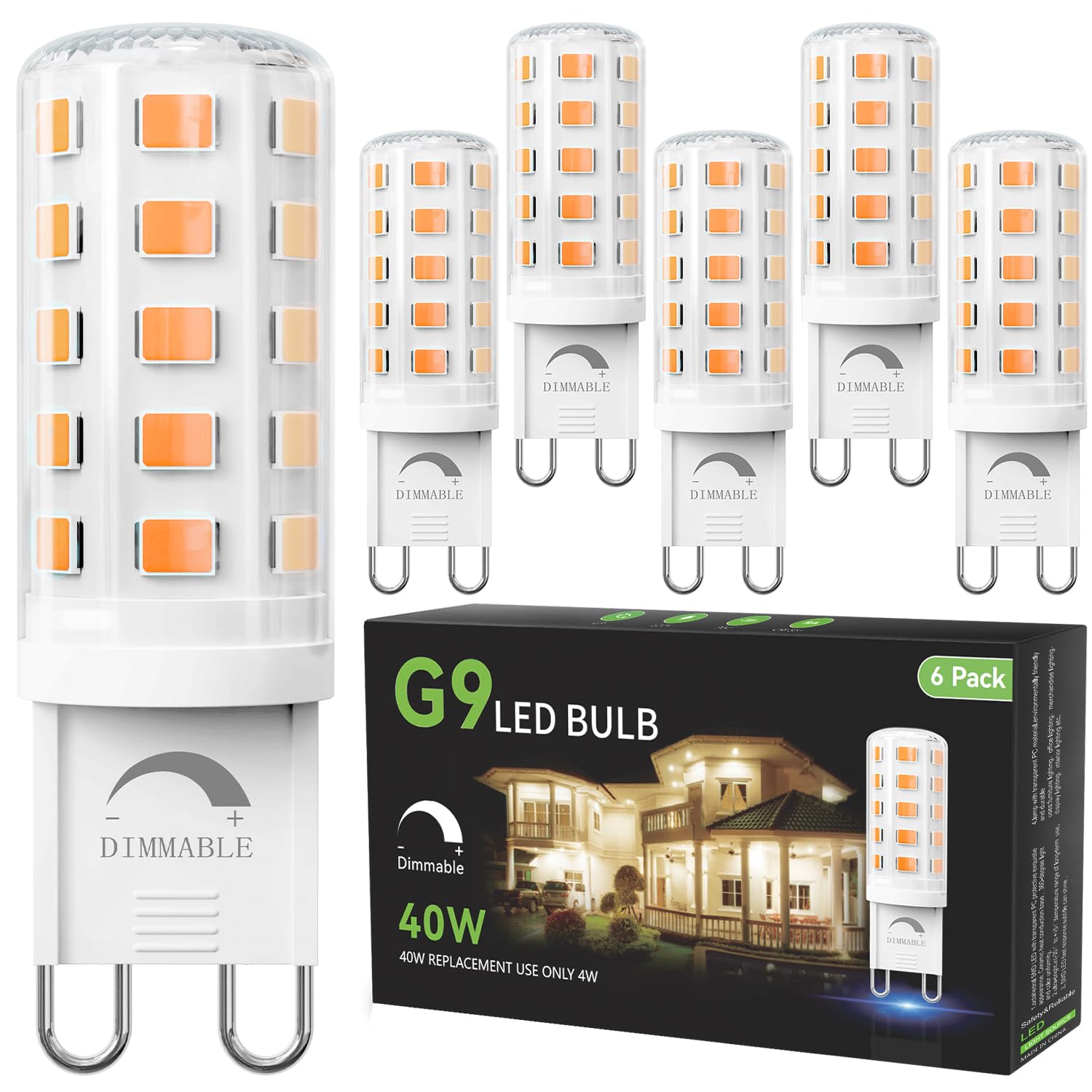 Tjoy Dimmable G9 Led Bulb 4W Equivalent 40 Watt, 2700K Soft Warm White, T4 G9 Bi-Pin Base Halogen Replacement, G 9 Socket Light 