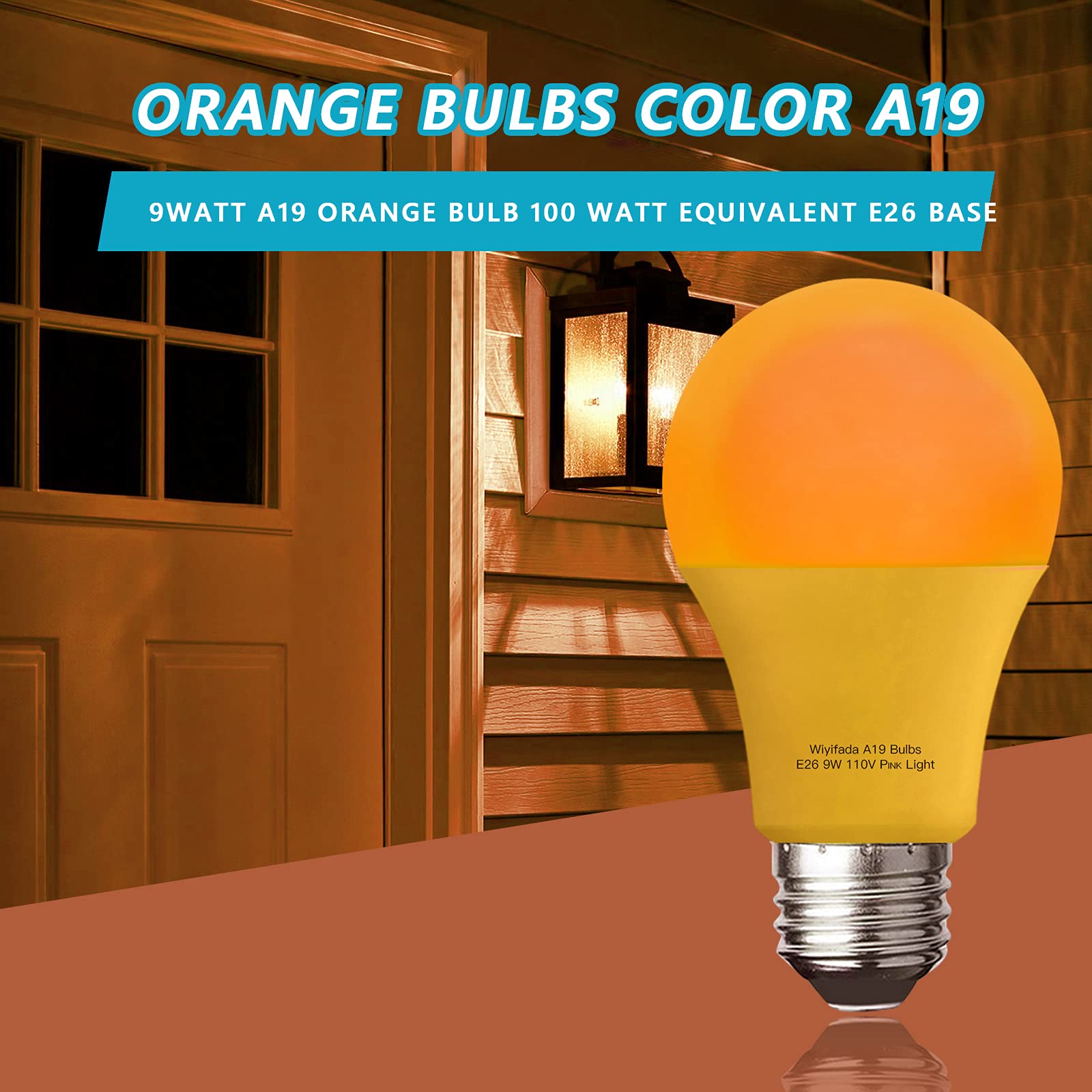 Wiyifada 2 Pack A19 Orange Led Light Bulbs, 9W Replacement For 100W, Halloween Decor