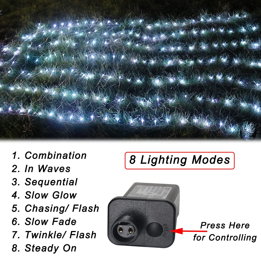 Pooqla Net Lights 300LED Fairy String Mesh Light 14.8x4.9 ft Cool White Waterproof Connectable for Outdoor Garden Halloween