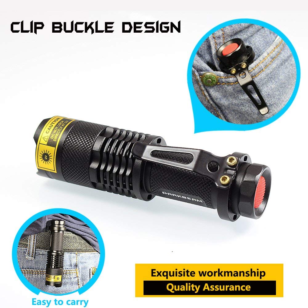 DARKBEAM UV 365nm Blacklight Flashlight - Portable Mini Torch for Dog Urine Detection, Anti-Counterfeiting & Resin Curing, Clear
