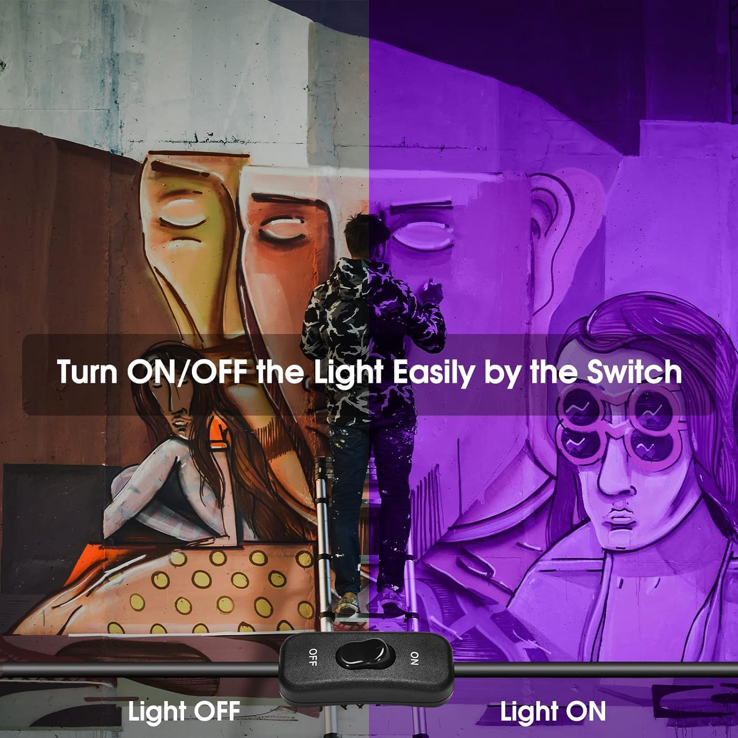 Yanycn 2 Pack 400W Led Black Light,Black Flood Light Outdoor With Plug And Switch, Ip66 Waterproof 395Nm To 405Nm Led Uv Blacklight Neon Glow For Glow Party, Halloween, Fluorescent Poster, Body Paint