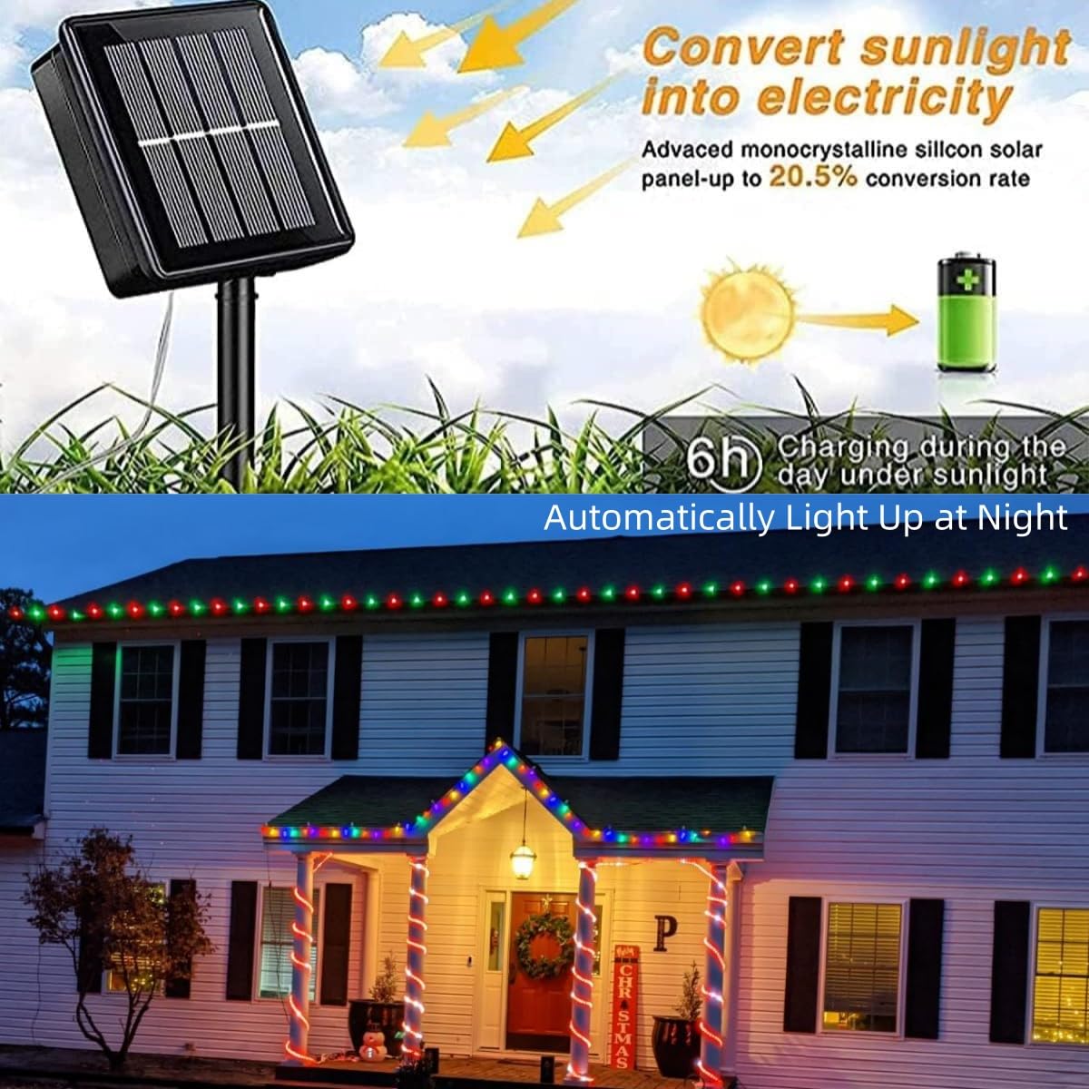 Yeguo Solar Rope Lights Outdoor Waterproof Led, 2 Pack Each 33Ft 100 Led String Lights Outdoor, Red And Green Faity Lights In Cl