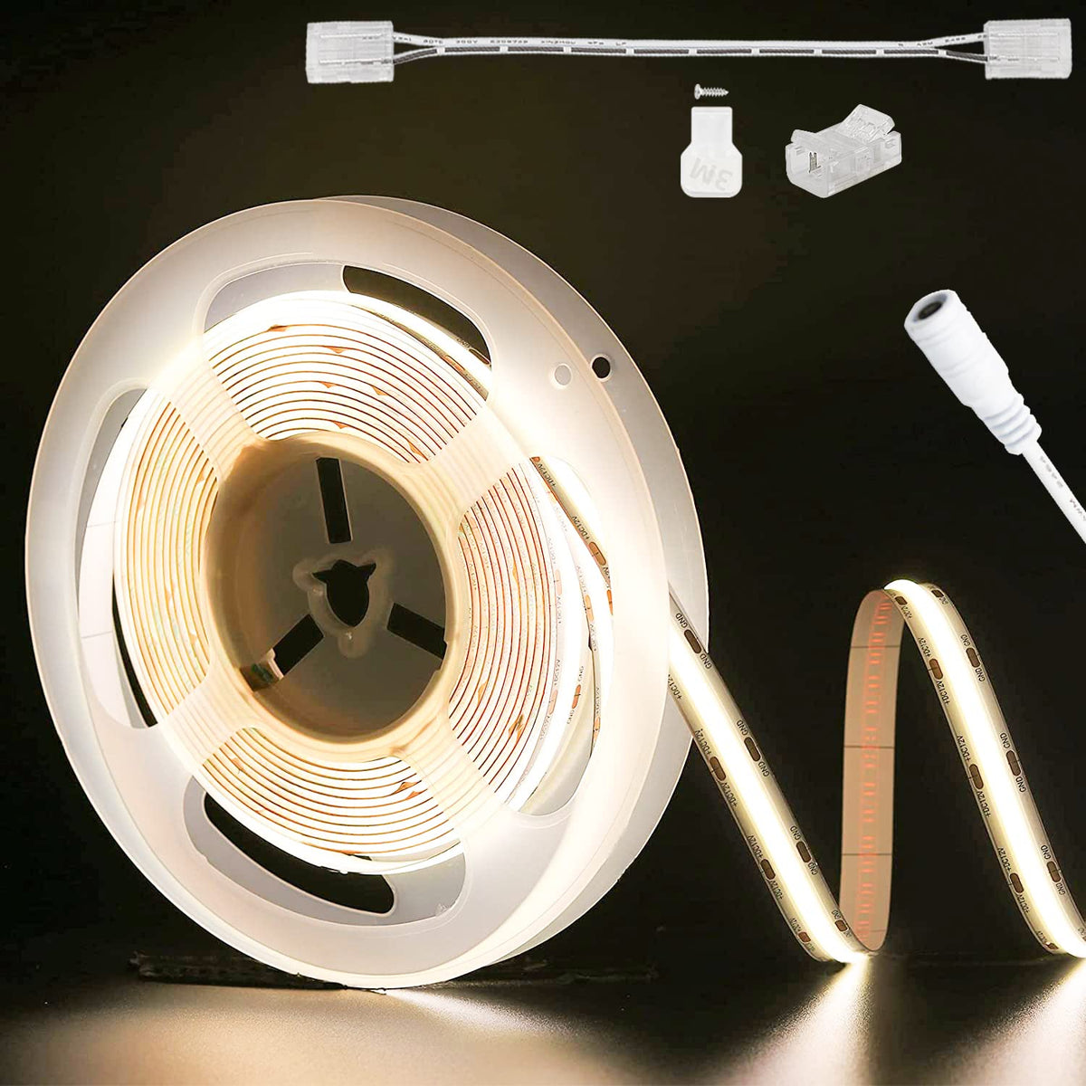 Pautix Cob Led Strip Light 3087Leds 20Ft/6.1M Natural White 4000K,Cri90+ Super Bright High Lumen,Lead-Free Material 24V Flexible
