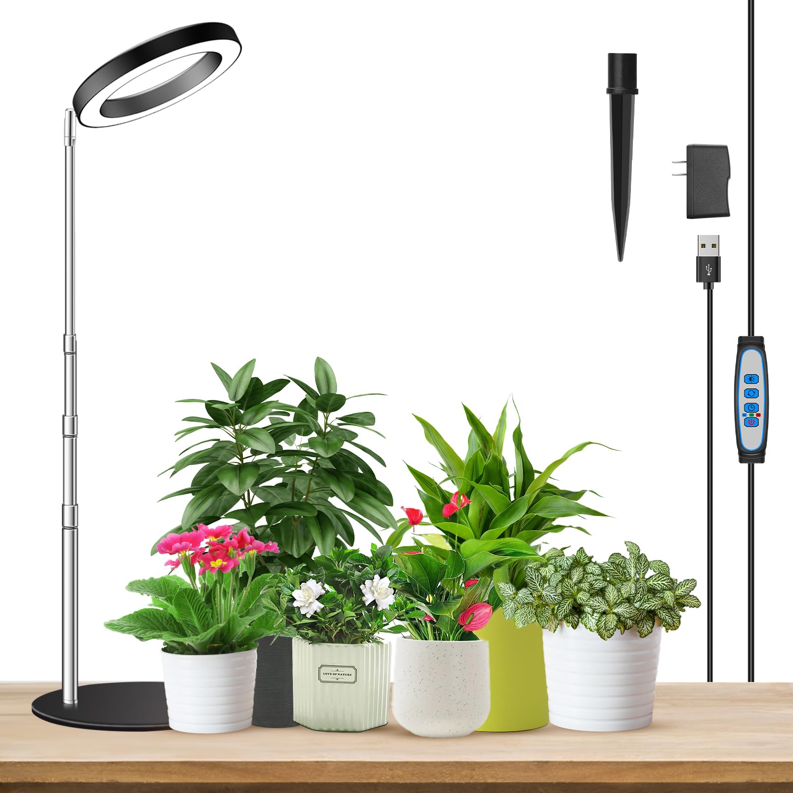 Aokrean Grow Lights Full Spectrum Indoor Plant Lamp, 2-in-1, Auto Timer, Adjustable Height 9.8in-37.4in, Aluminum, 1 Pack