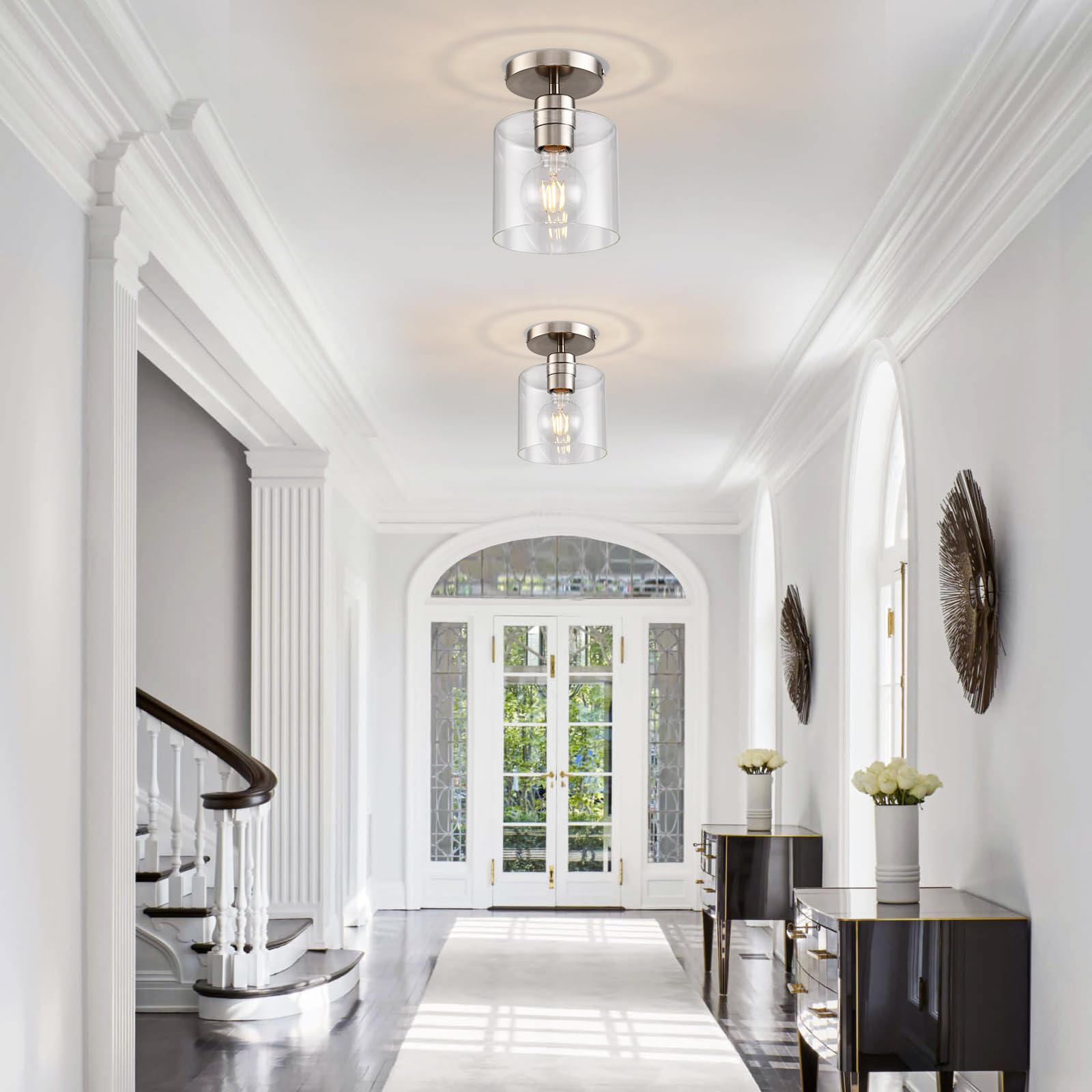 Klss Brushed Nickel Semi Flush Mount, Modern Ceiling Light Fixture For Closet, Hallway, Entryway 2 Pack