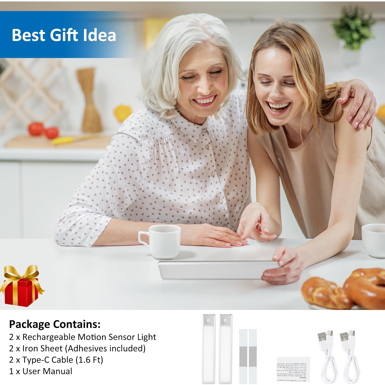 Ylxs 30-Led Motion Sensor Under Cabinet Lights, Magnetic Rechargeable Under Counter Closet Light, Wireless Night Light Bar Stick