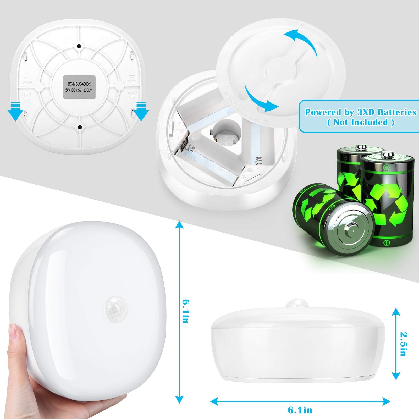 Youtob Battery Powered LED Ceiling Light, Wireless Motion Sensor, 300 Lumens, 4000K Cool White