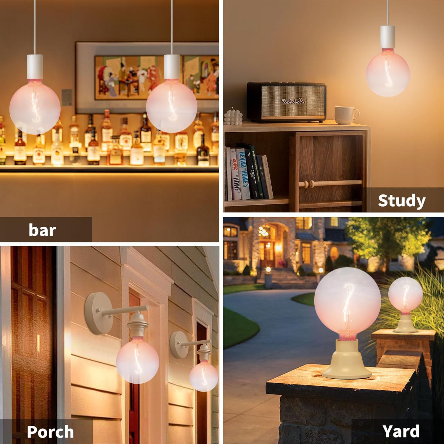ONEWISH G150 Pink Globe LED Bulb, 3W Warm White 2700K, 6" Oversized Glass Edison Bulb for Bedroom & Living Room, E26 Base,