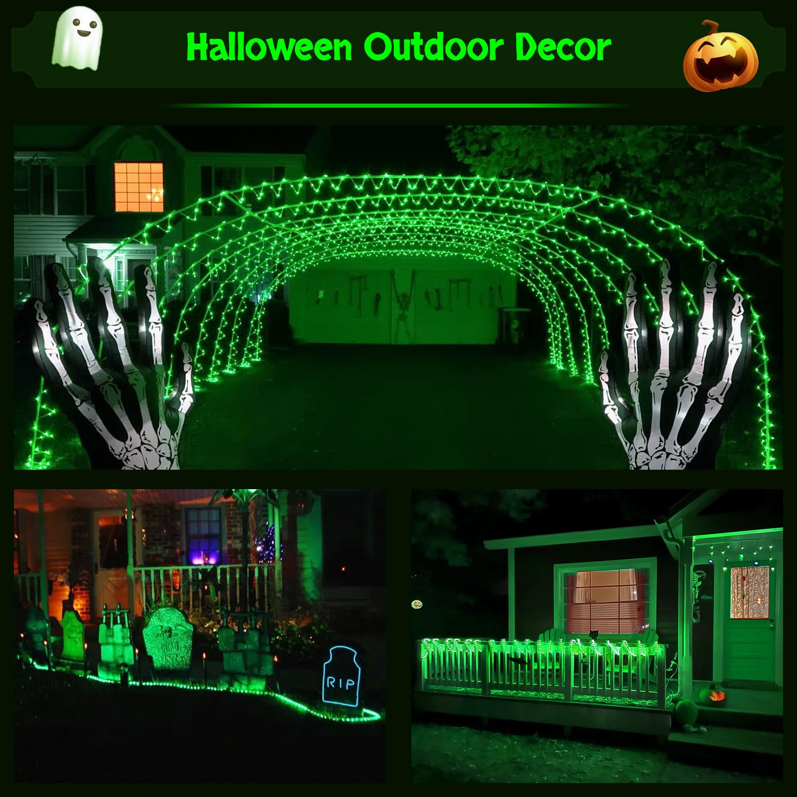 JMEXSUSS Solar Rope Lights, 200 LED, 66 ft, Green PVC Tube, Waterproof, Outdoor Halloween and Christmas String Lights