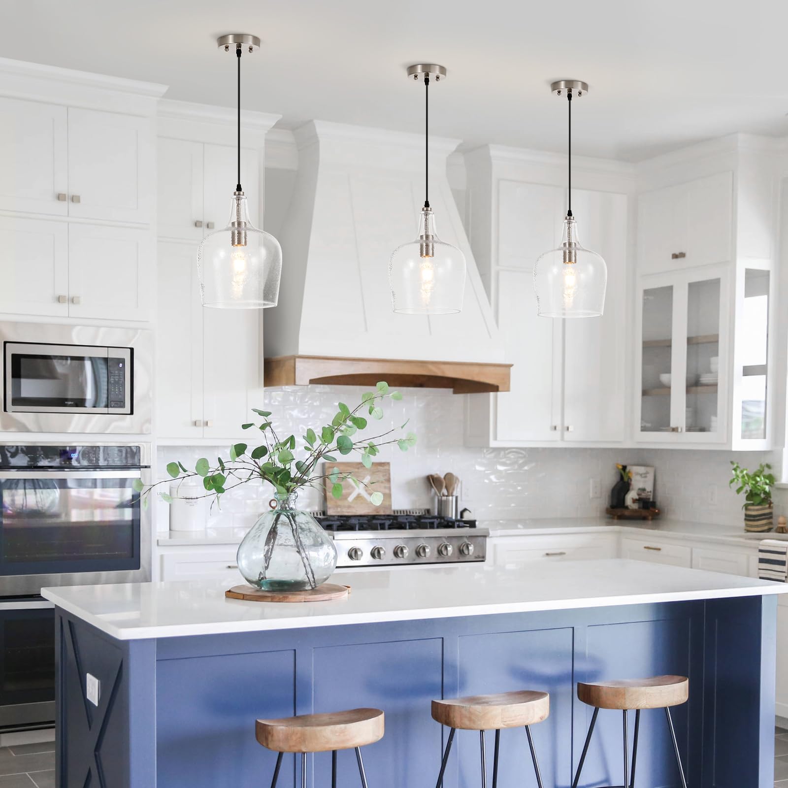 Elyccupa Large Hammered Glass Pendant Light Modern Brushed Nicklel 1 Light Single Dome Pendant Lighting Fixtures For Kitchen Island Dining Room Hallway  Dia 10 Inch  Ul Listed