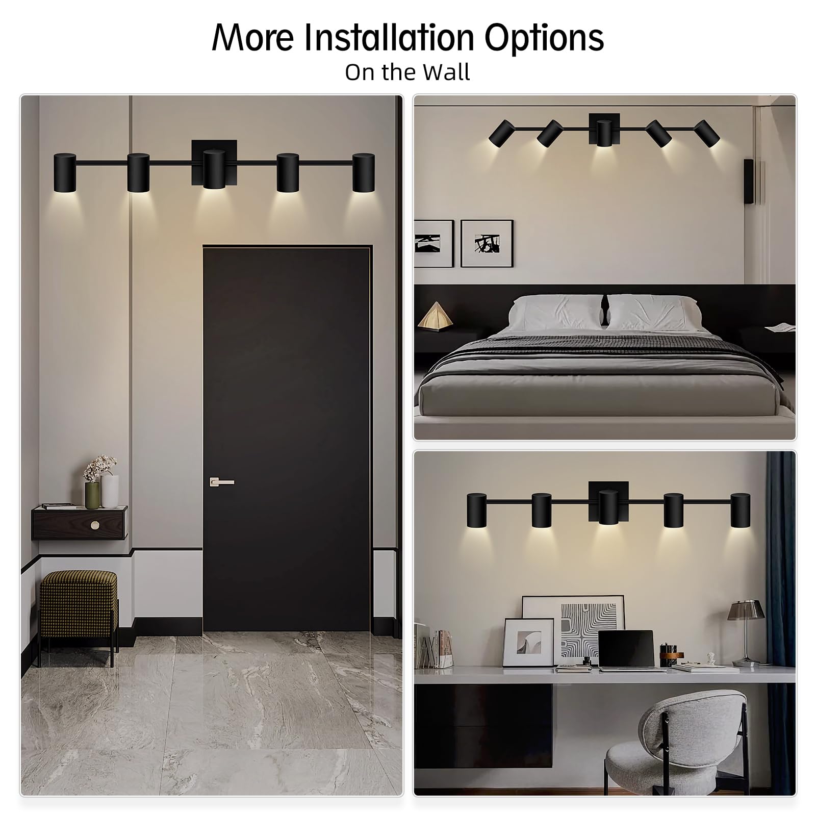 BoostArea Track Lighting Kit, 5 Light Ceiling Fixtures, Rotatable Heads, Metal, Black, Model C0551