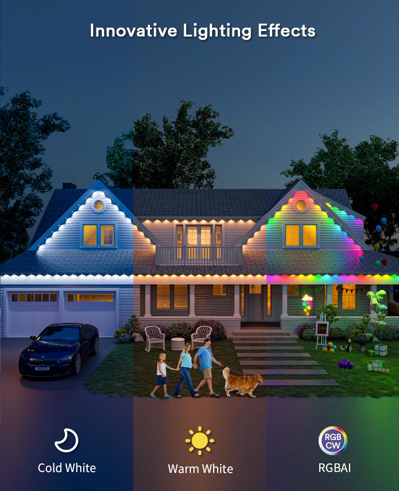 Angelhalo 100Ft Smart Outdoor Lights, 72 Led, Ip65 Waterproof, Compatible With Alexa & Google