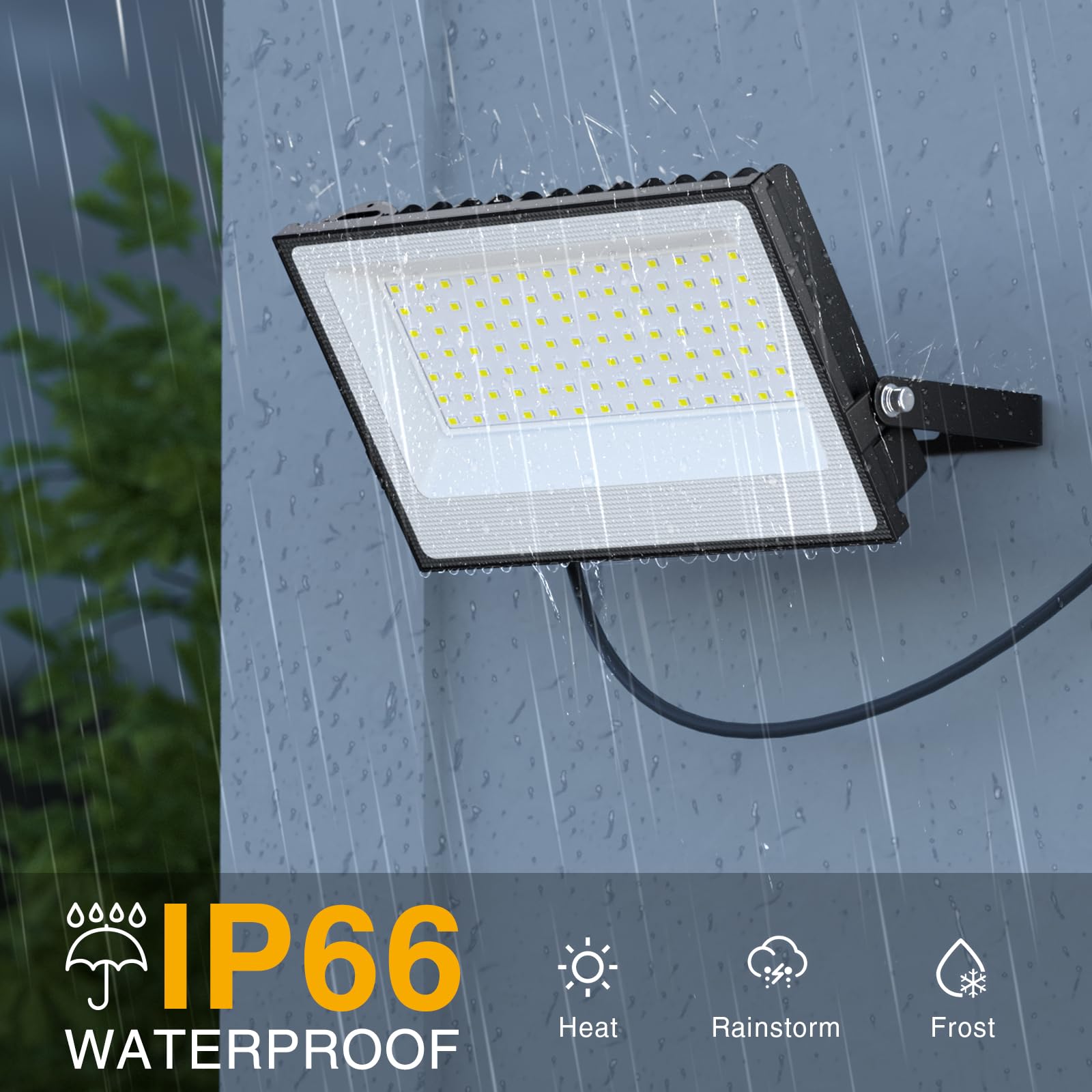 Onforu 100W LED Flood Lights, 9000lm, 6500K Daylight White, IP66 Waterproof, Black, 2 Pack, Model D100