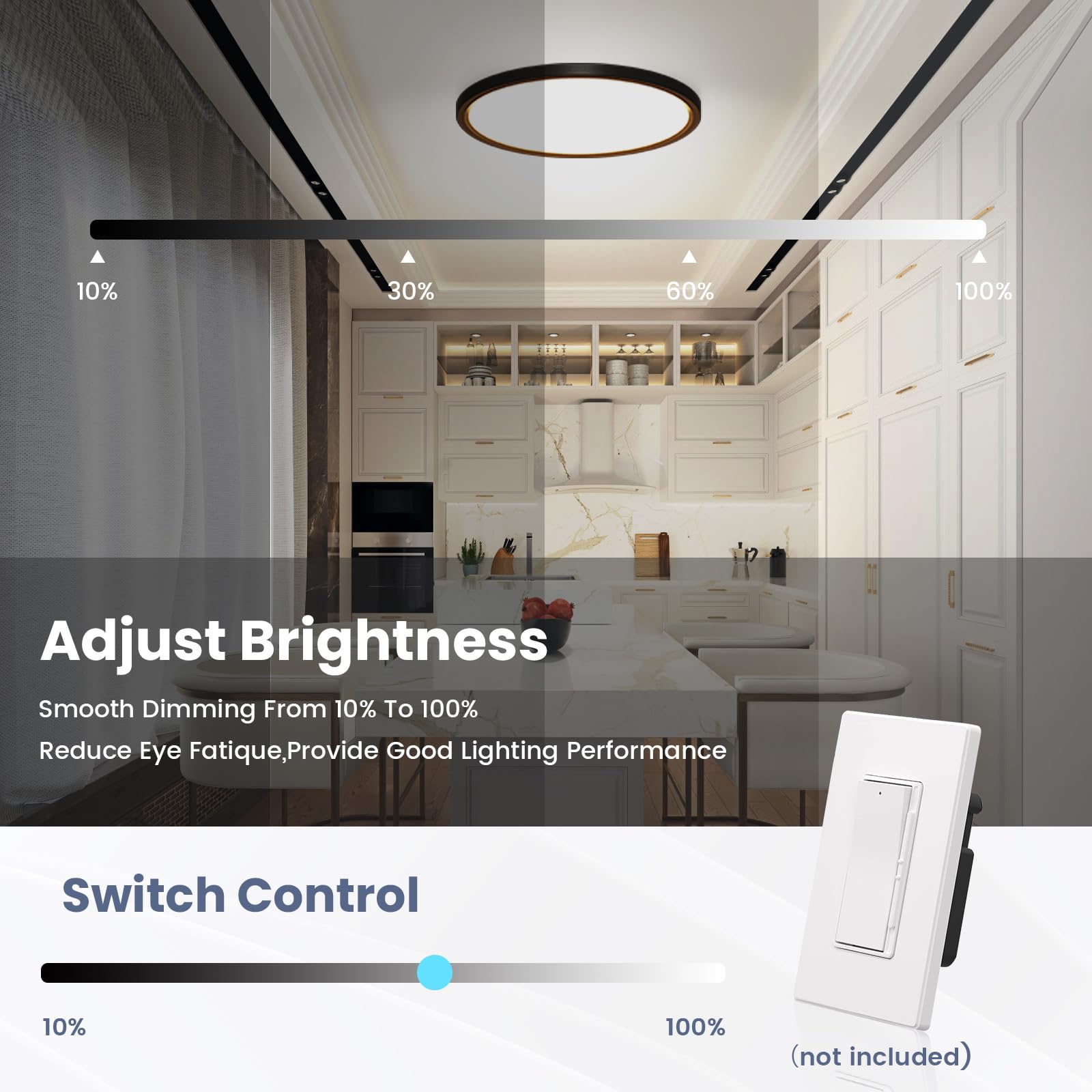 Niorsun 12 Inch Flush Mount Led Ceiling Lights,Dimmable 3000K-6500K Adjustable Black Lights,Ultra Thin Round Lamp,24W Ceiling Li