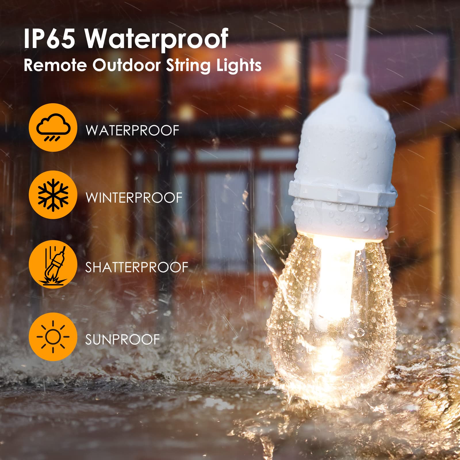 Mlambert 3 Color Outdoor Led Dimmable String Lights For Patio With Remote, Plug In 48Ft Waterproof Shatterproof Led Bulb Light F