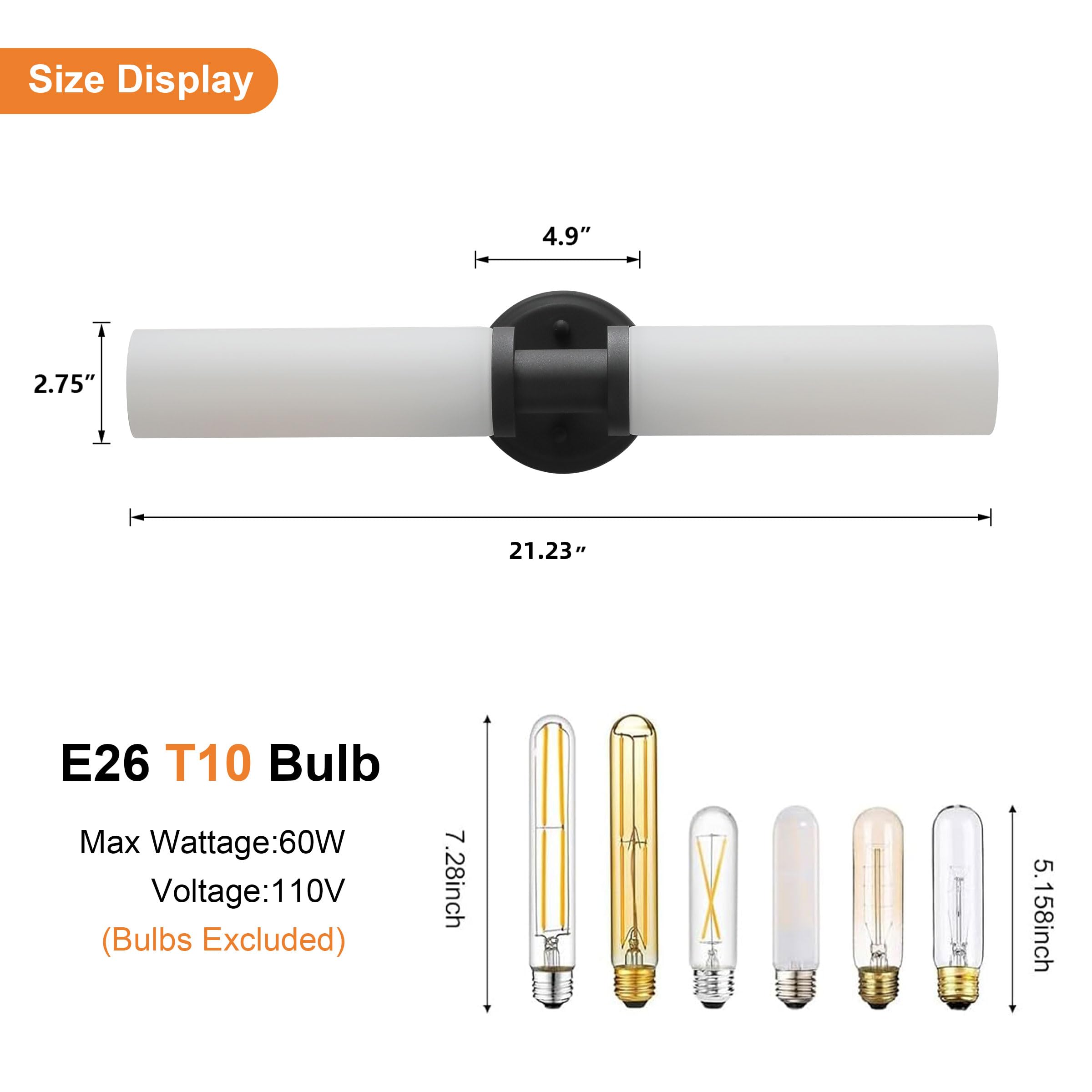 KUZZULL Wall Sconces Set of Two, Matte Black Iron with White Glass, Modern Wall Lighting for Bathroom, Living Room, Bedroom