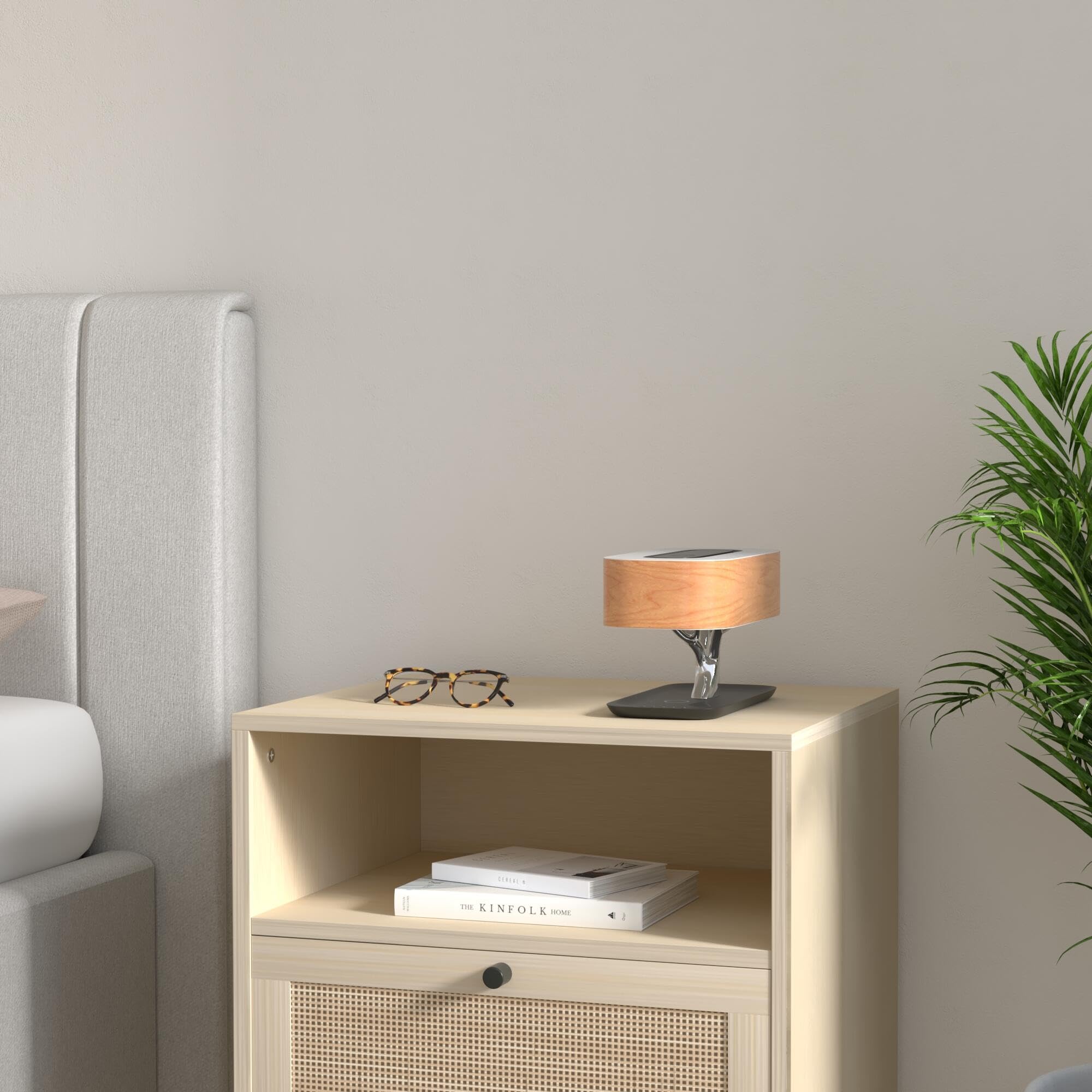 AMPULLA Masdio Bedside Lamp with Bluetooth Speaker & Wireless Charger, Stepless Dimming, Light of Tree(Plus)
