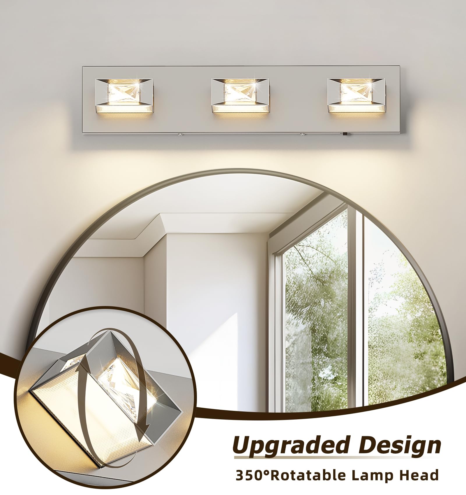 Joossnwell Brushed Nickel Bathroom Vanity Light 3-Light 20.5-Inch Dimmable LED Fixture Model 5549