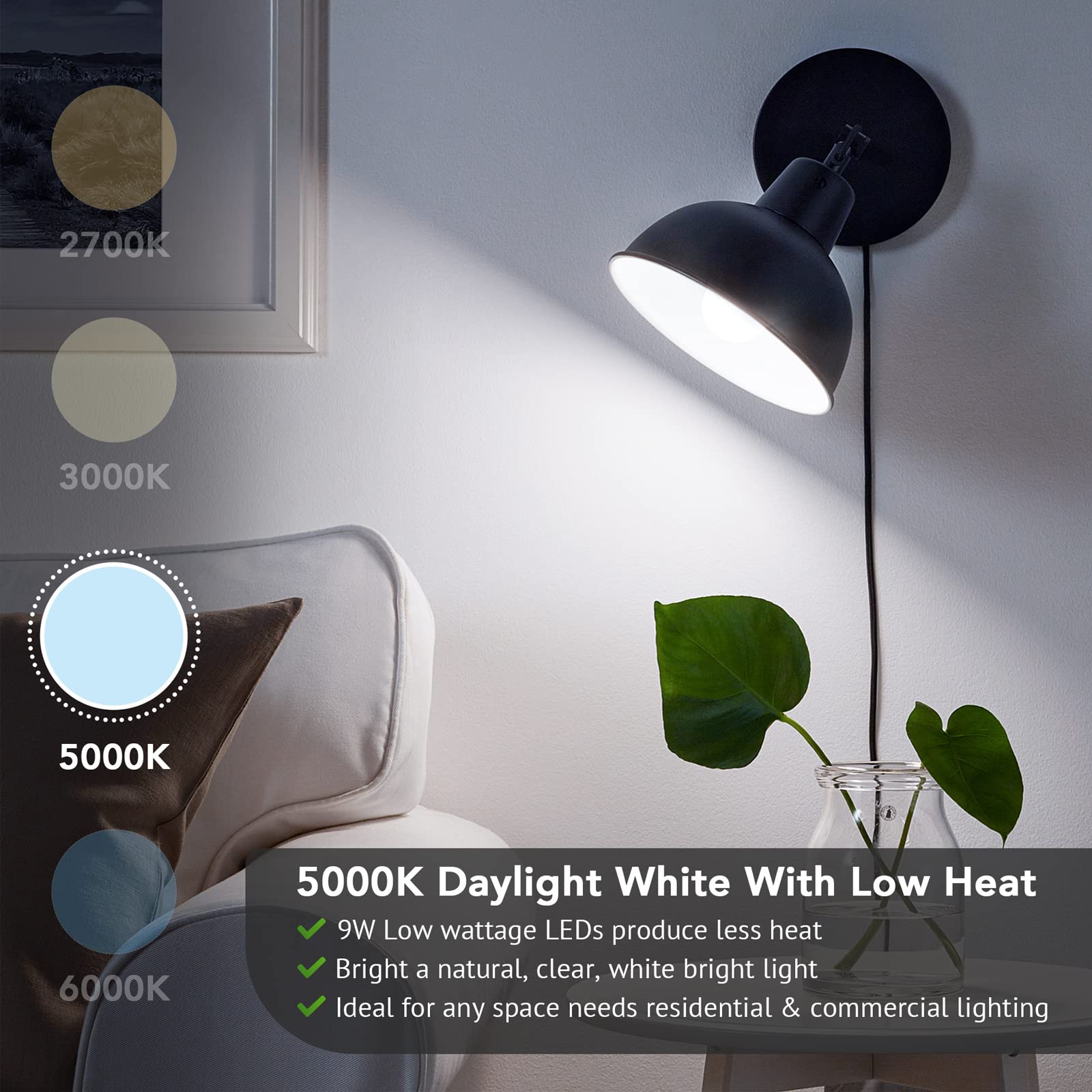 Maylaywood A19 Led Light Bulbs, 60 Watt Equivalent, 5000K Daylight White, 850 Lm, Non-Dimmable, E26 Base, 9W Bright White Led Bu