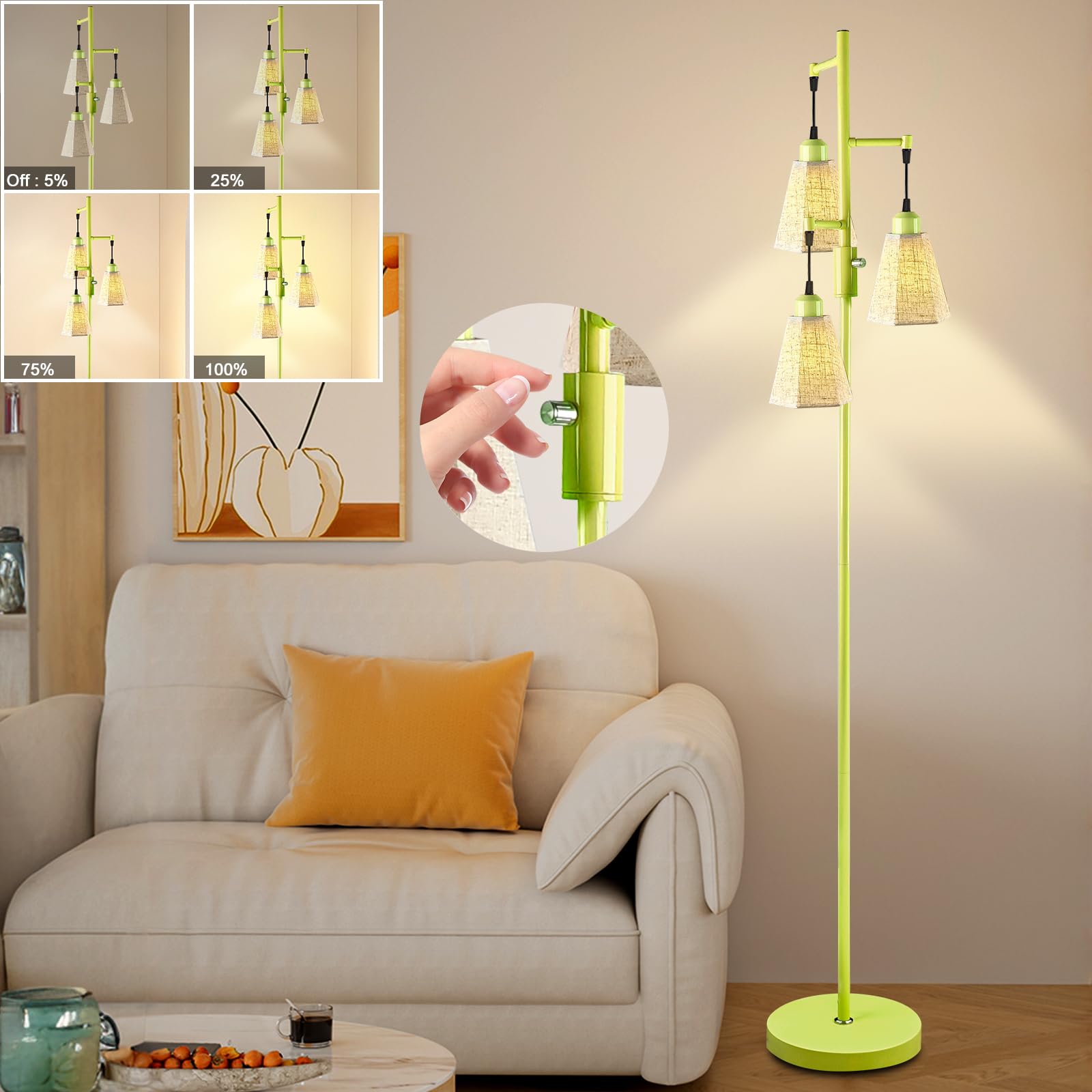 Lightdot 67IN Industrial Tree Floor Lamp, Dimmable (Brightness Adjustable) Mid Century Standing Lamps with E26 LED Bulbs Include