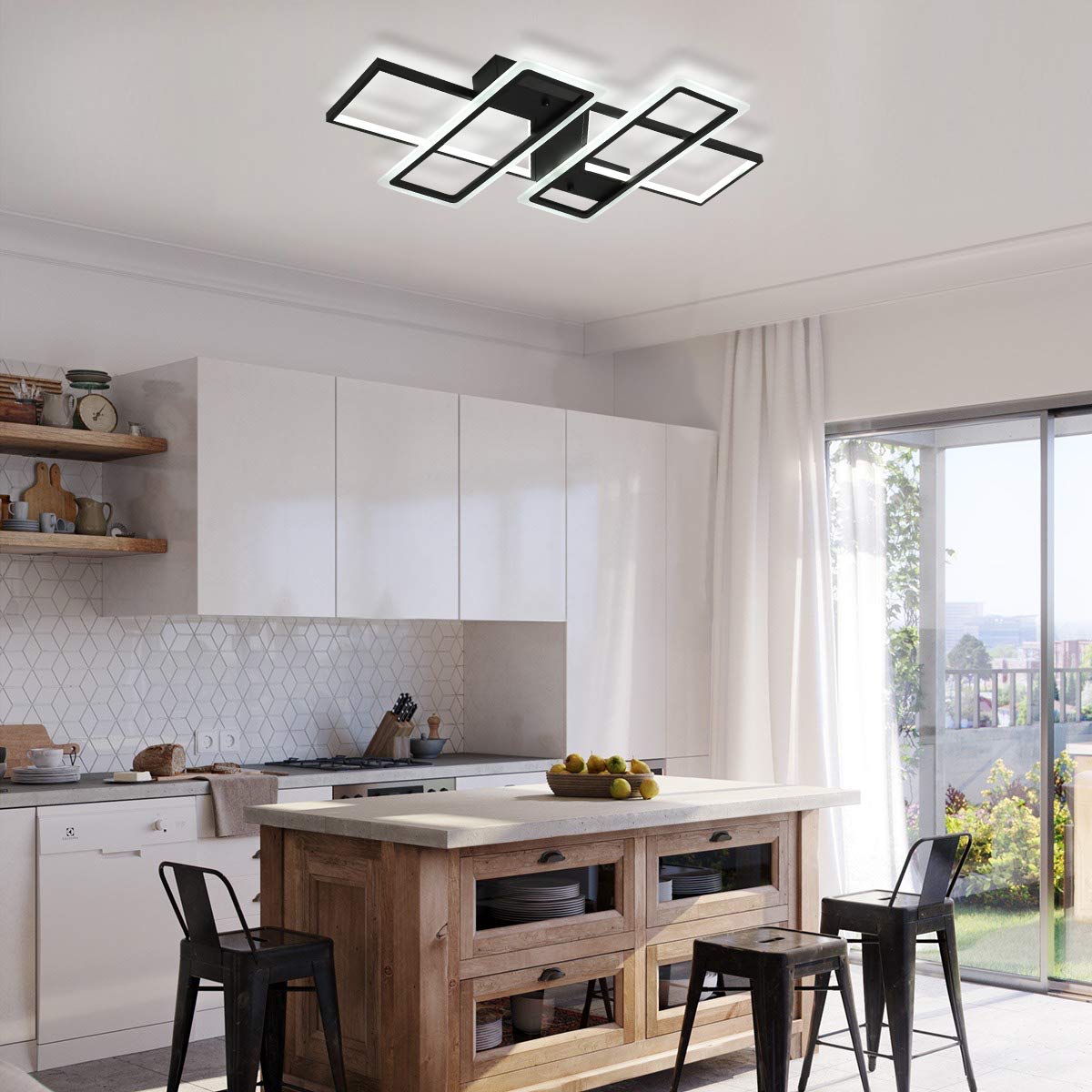 Jaycomey Ceiling Light, Modern 95W Led Flush Mount Ceiling Lamp, 4 Squares Black Metal Acrylic Ceiling Light Fixture For Living