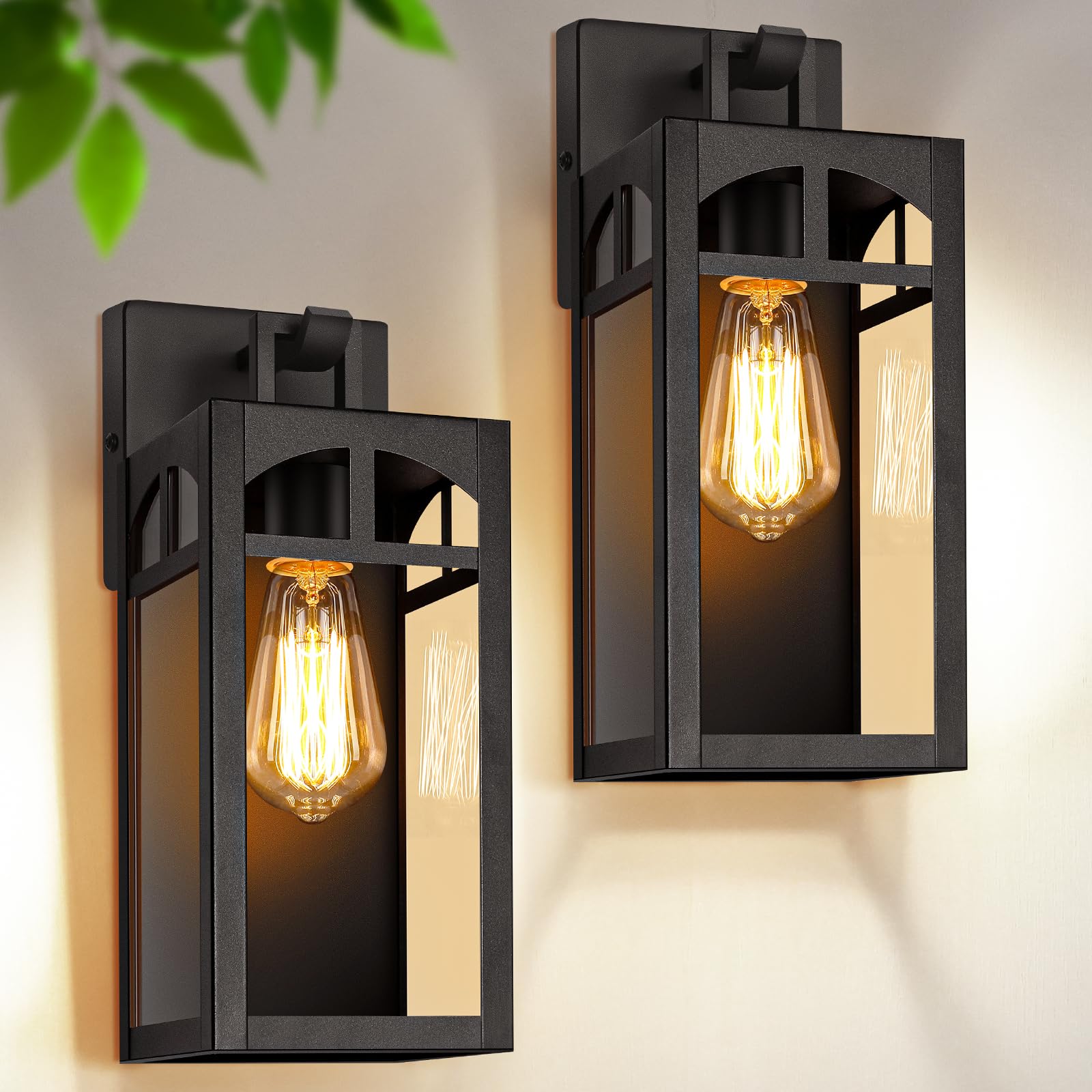 VerRon Outdoor Wall Lanterns, Waterproof Matte Black Light Fixtures, E26 Socket, 2 Pack