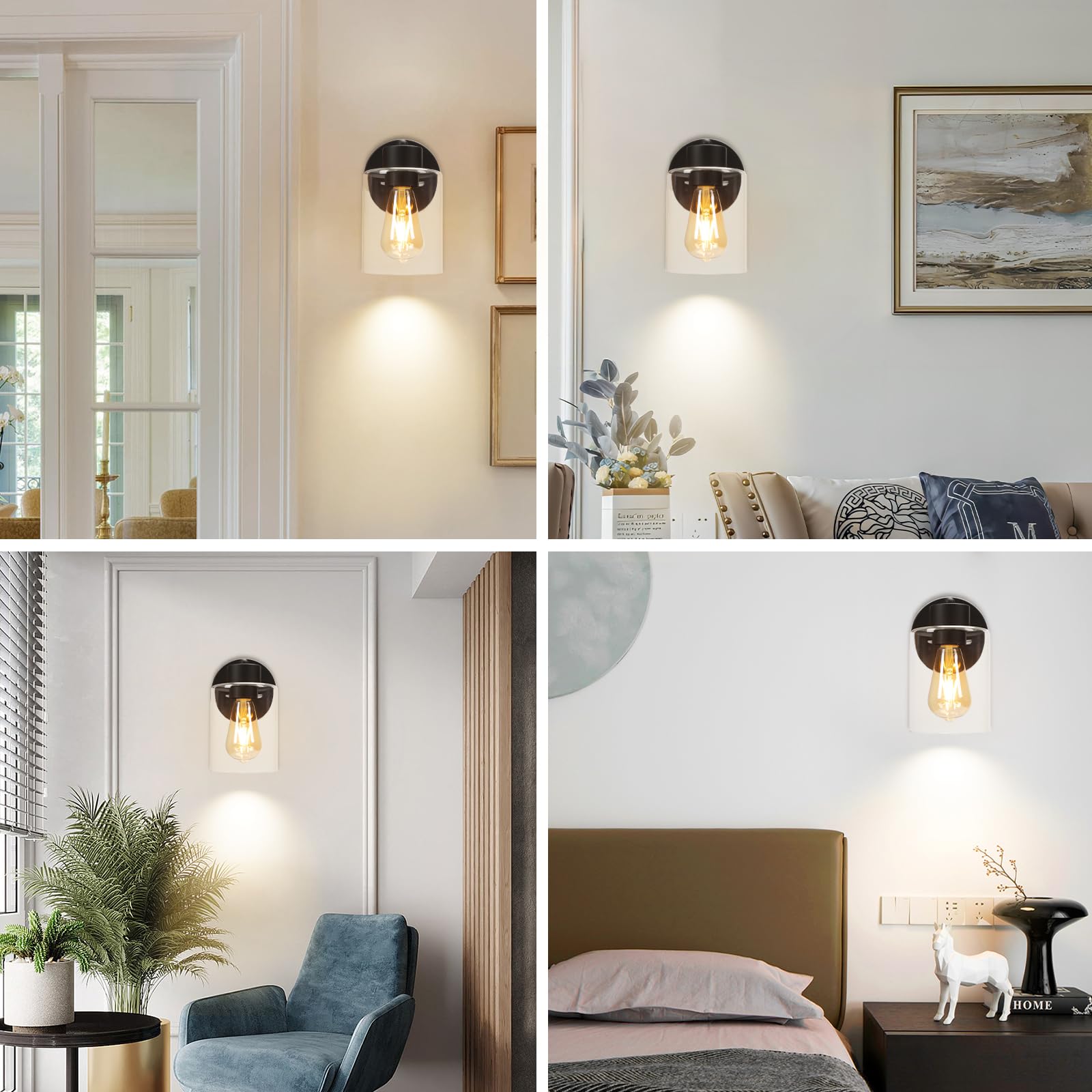 Kalium Wall Sconce, Matte Black Indoor Light Fixture, Clear Glass Shade, Hardwired, E26 Base, 1PC, Model WL009B-MK
