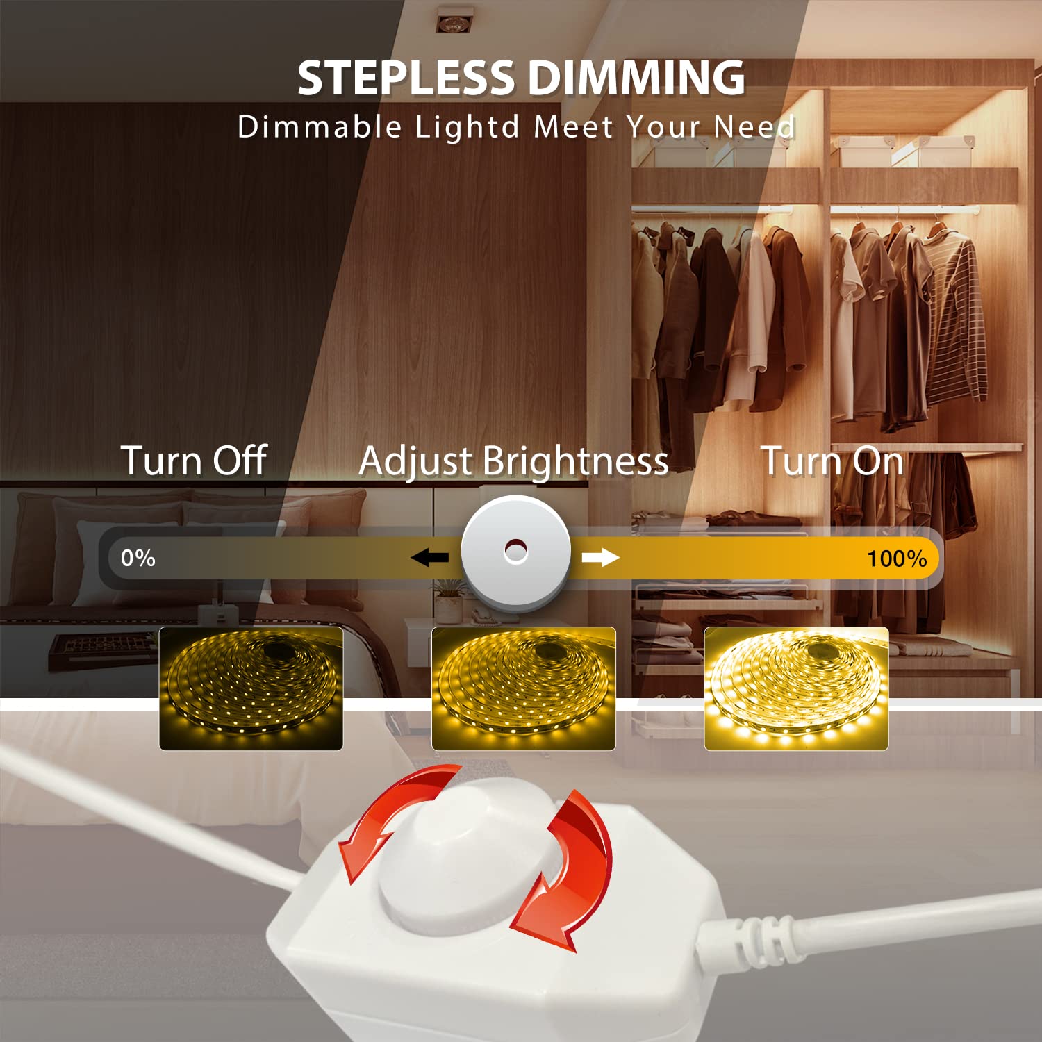 Daybetter Warm White Led Strip Light,16.4 Ft Dimmable Bright Rope Light,3000K 12V Led Light Strip,Super Bright Led Tape Lights F