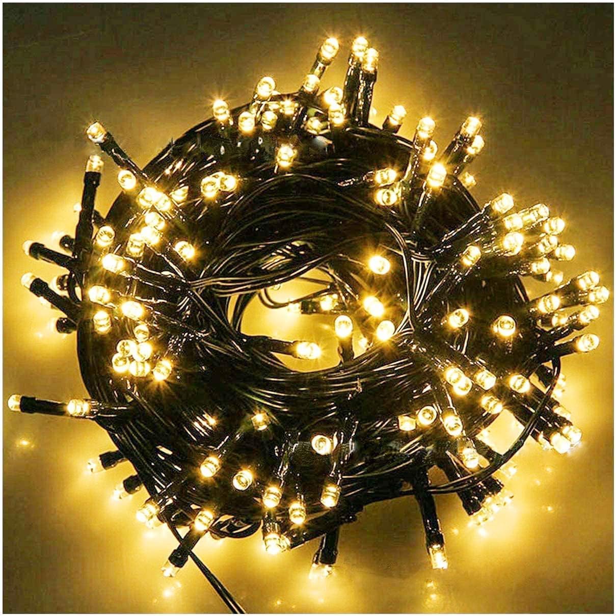 FULLBELL Outdoor Fairy Lights, 33ft 100 LED, Warm White, Extendable, Black Wire, Model FLEDTK10MBW-WW