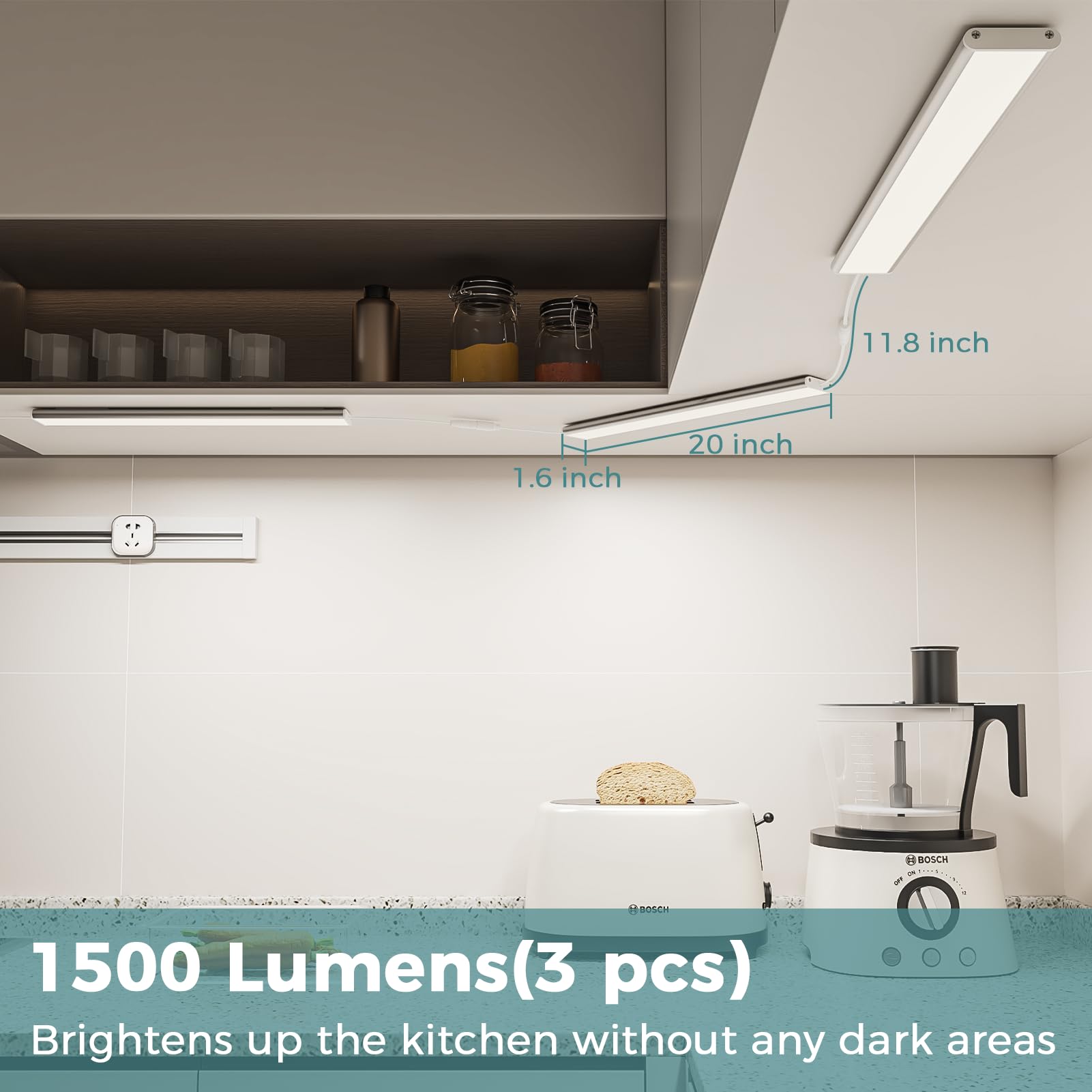 ASOKO Under Cabinet LED Light, Dimmable 4000K, 12in Linkable, 3 Pack, Alloy Steel