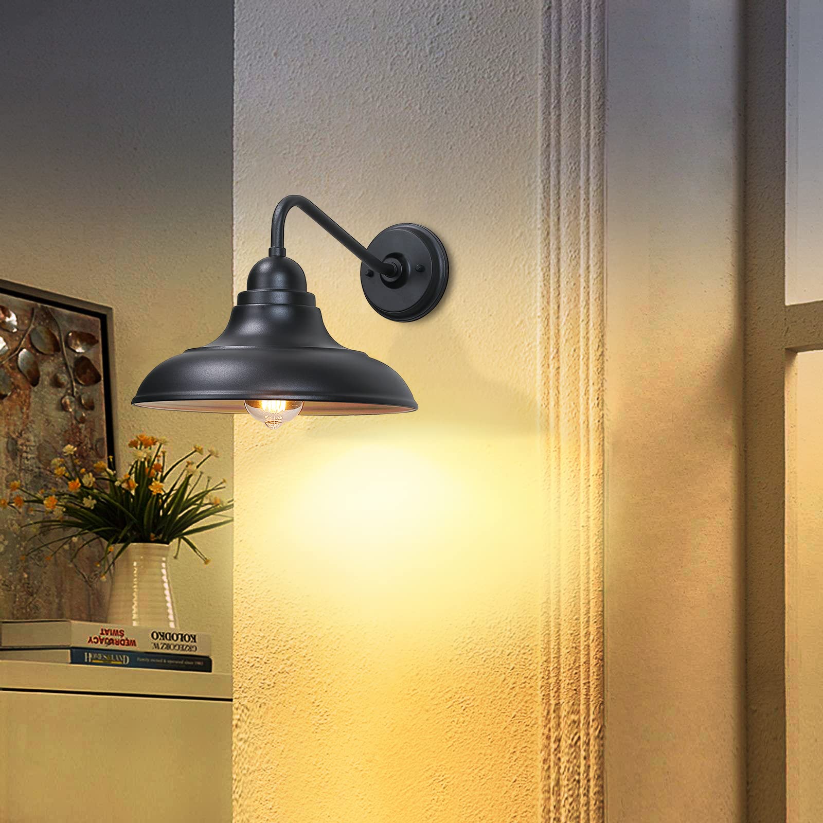FLQMYQ Outdoor Wall Lights, 3 Pack, Matte Black, Metal Sconce, 12in Classic Barn Lanterns for Indoor & Outdoor Use