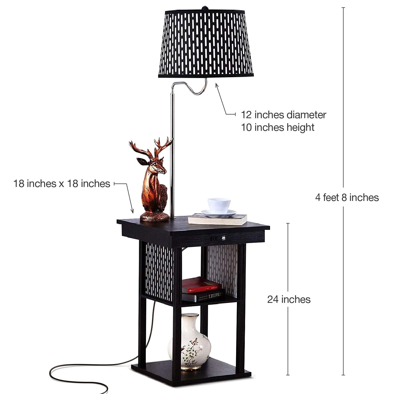 Brightech Madison Side Table With Lamp Combo With Led Bulb, Desk Lamp With Usb Port, Bedside Reading Lamp, Modern End Table With Floor Lamp For Bedroom, Living Room, Office - Black