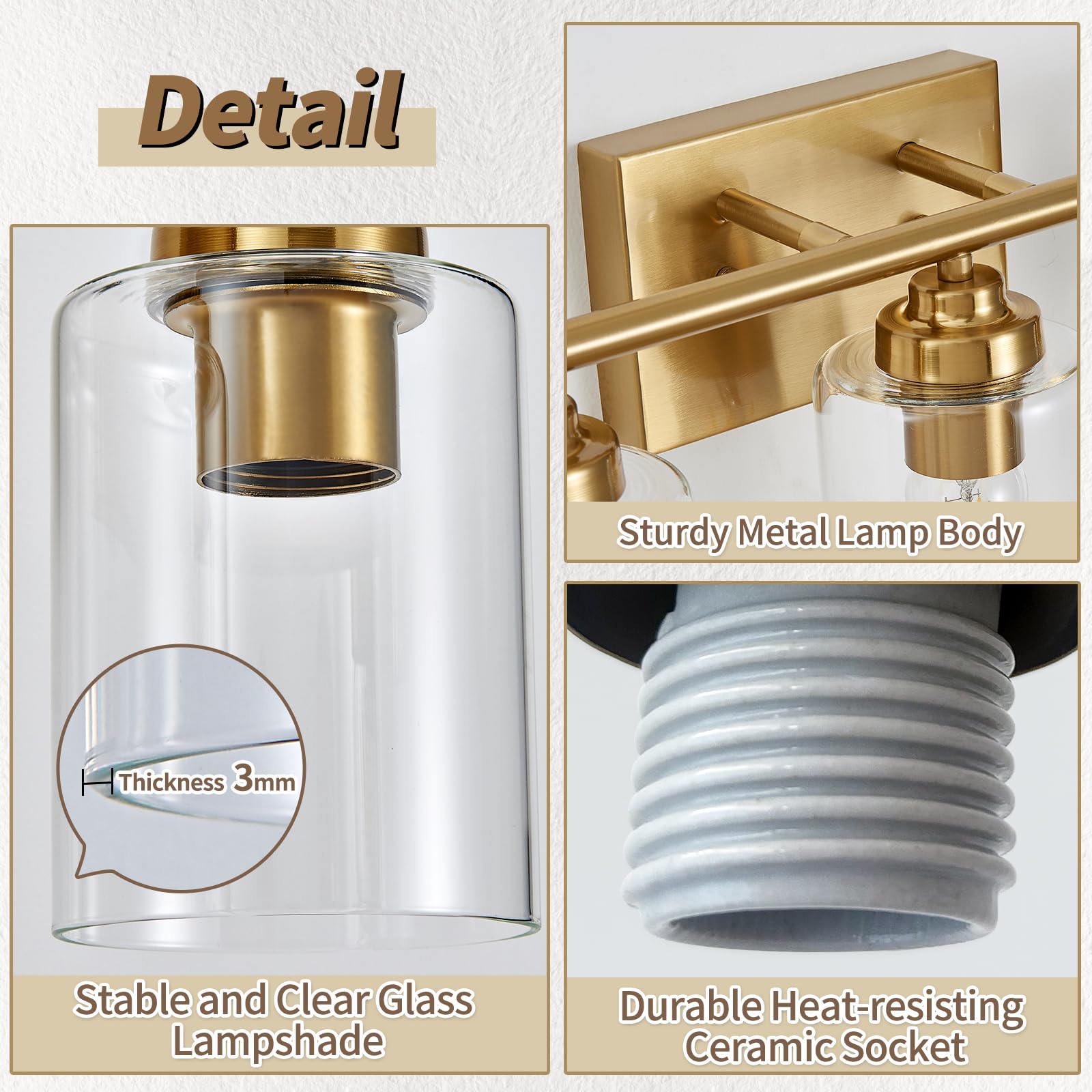 Bathroom Vanity Light Over Mirror,Vanity Light For Bathroom,Bathroom Light Fixture Wall Sconce Lighting For Bedroom,Living Room (Gold, 4-Light)