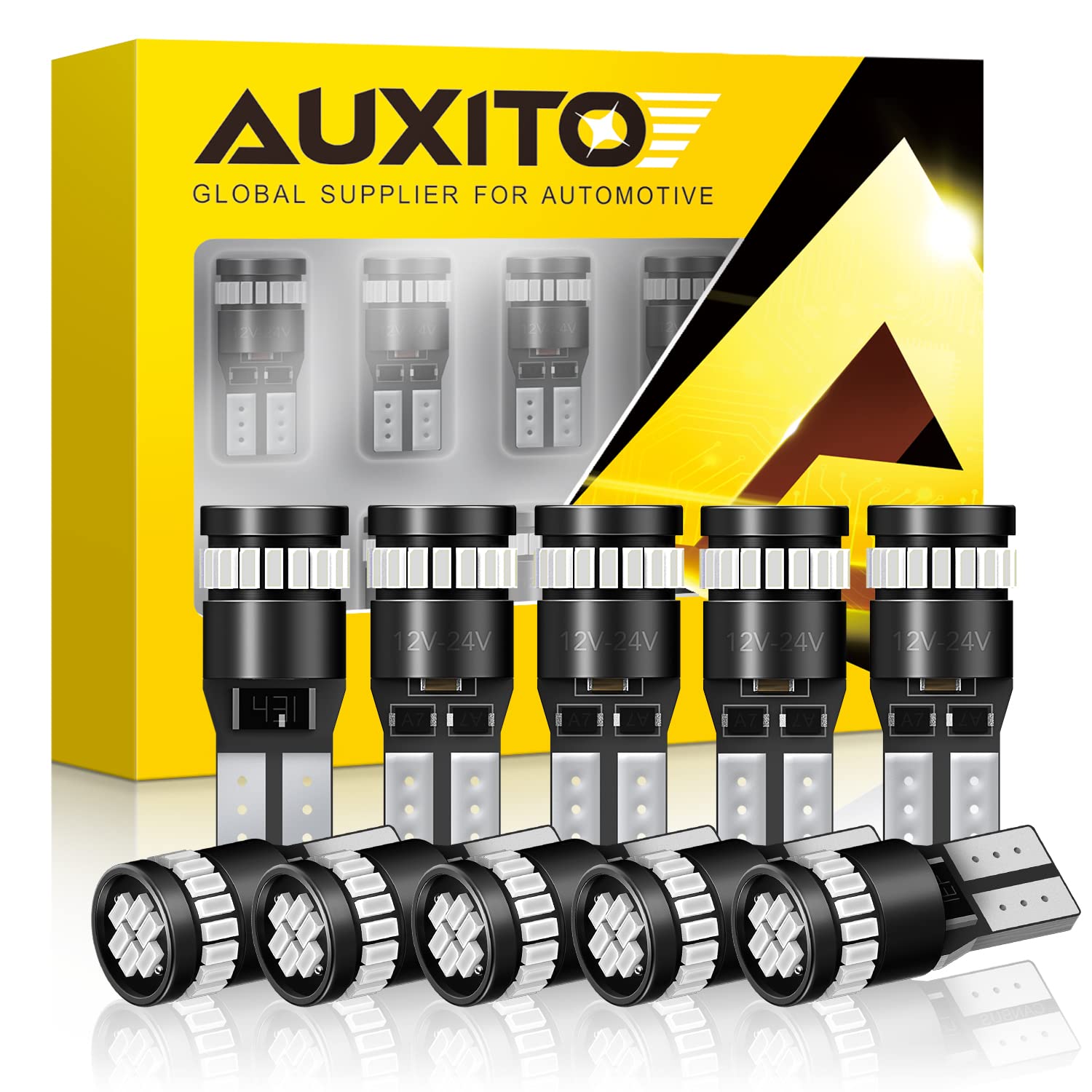 AUXITO 194 LED Light Bulb T10 Wedge 24-SMD Chipsets Pack of 10 Blue