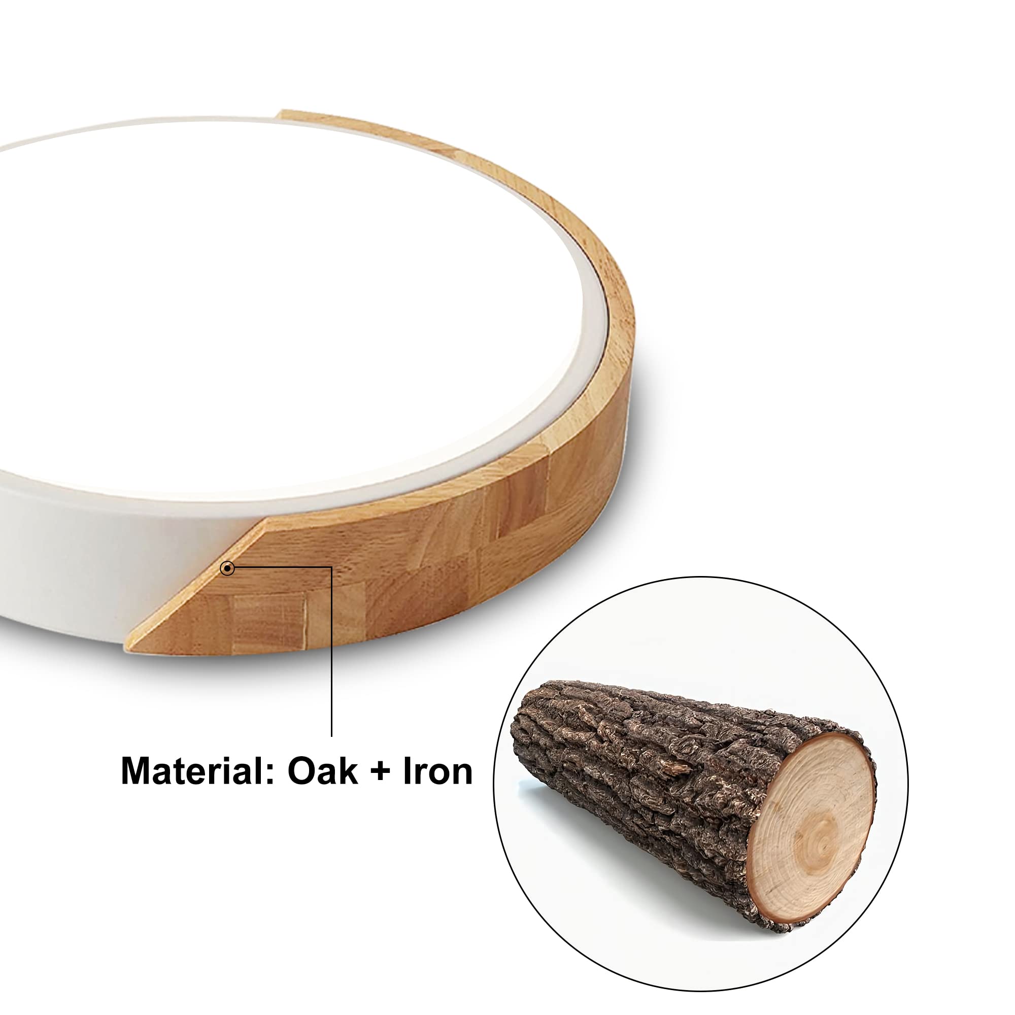 Flush Mount Ceiling Light  12 Inch Led Ceiling Light Fixture  Matte White With Wood  4500K/24W(150W Equiv.)  Not Dimmable Indoor Lighting Fixtures Ceiling For Bedroom And Hallway