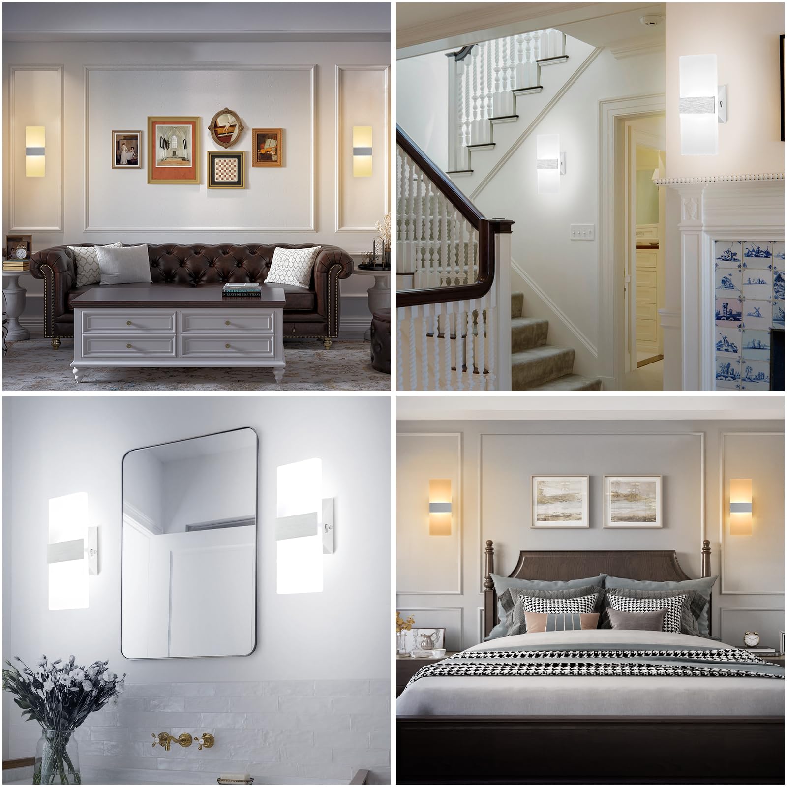 TRLIFE Dimmable LED Wall Sconces, 12W Modern Wall Light Set of 2, Silver Brushed Aluminum, 4 Color Temperatures, Model YKL-MCT-Sil