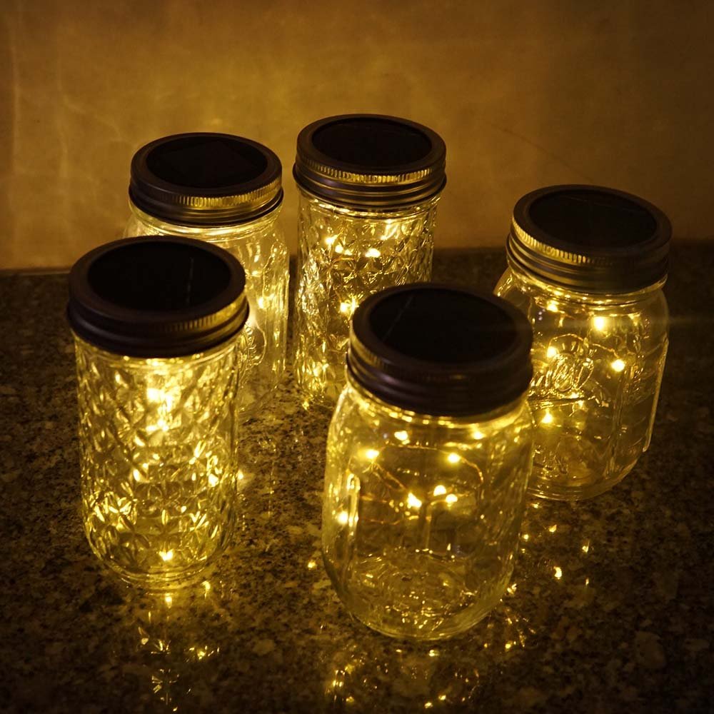 6 Pack Mason Jar Lights, 10 Led Solar Warm White Fairy String Lights Lids Insert For Garden Deck Patio Party Wedding Christmas D