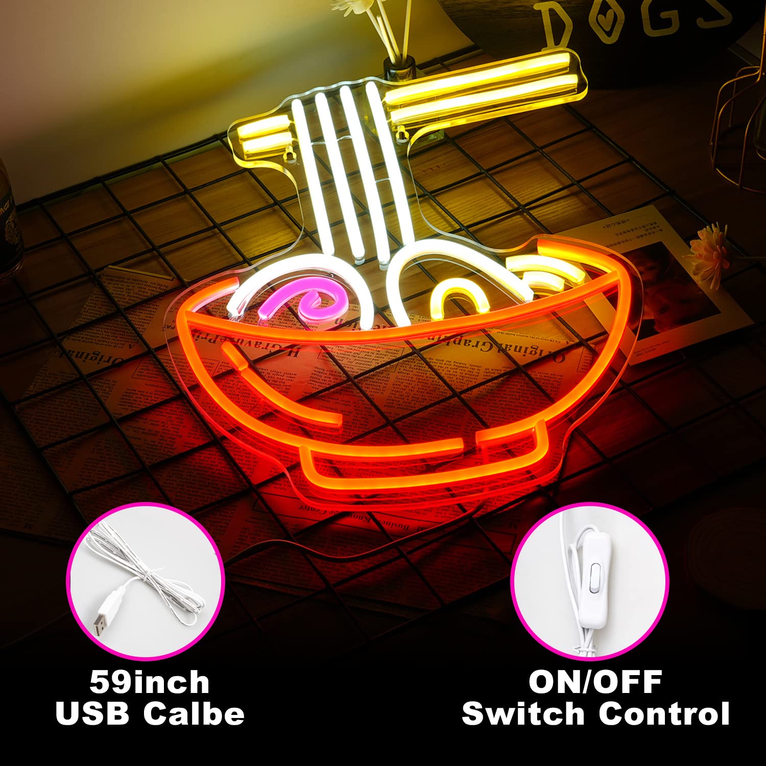 LISIGNVE Ramen Neon Sign LED Wall Decor 16.1inx12.6in Multi Colored Glass for Restaurant Ramen Shop