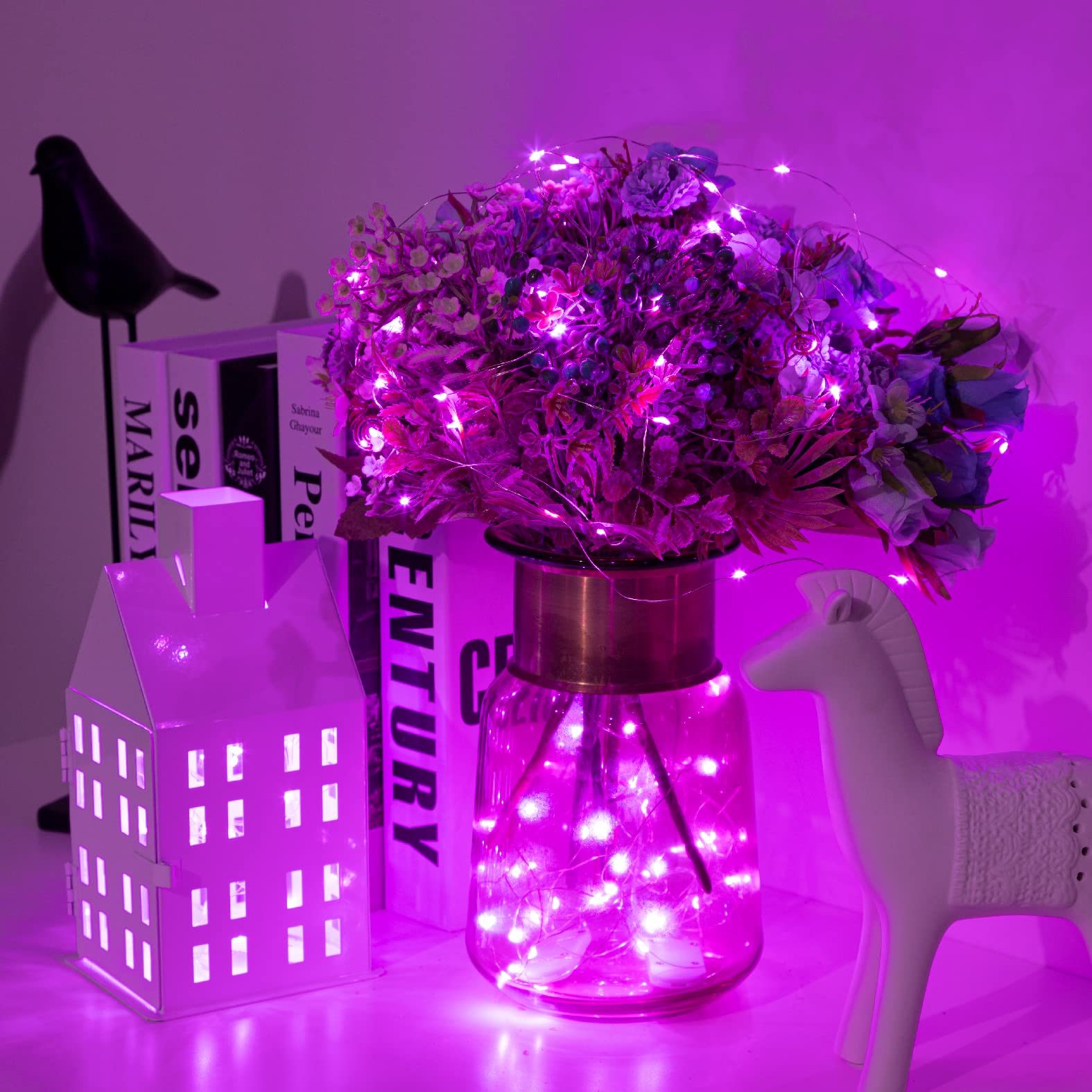 Sinamer 12-Pack Led Fairy Lights 7 Feet Battery Powered Waterproof Silver Wire 20 Slim Copper Wire Pastel Lights For Diy Wedding Party Bedroom Patio Easter Christmas (Pink)