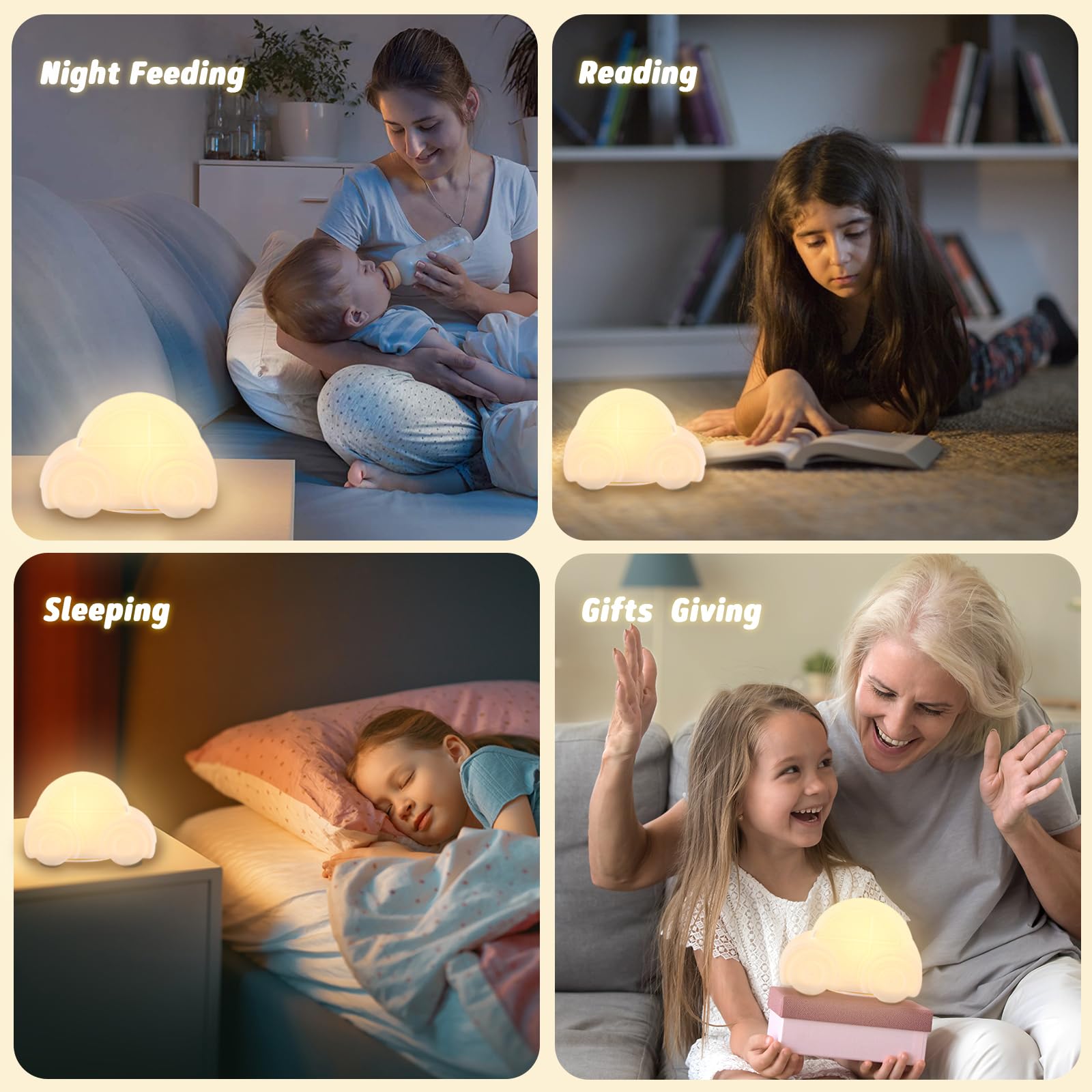 GAGBC Car Night Light, Remote & Tap Control, Color Change, USB-C Rechargeable, Cute Lamp for Kids
