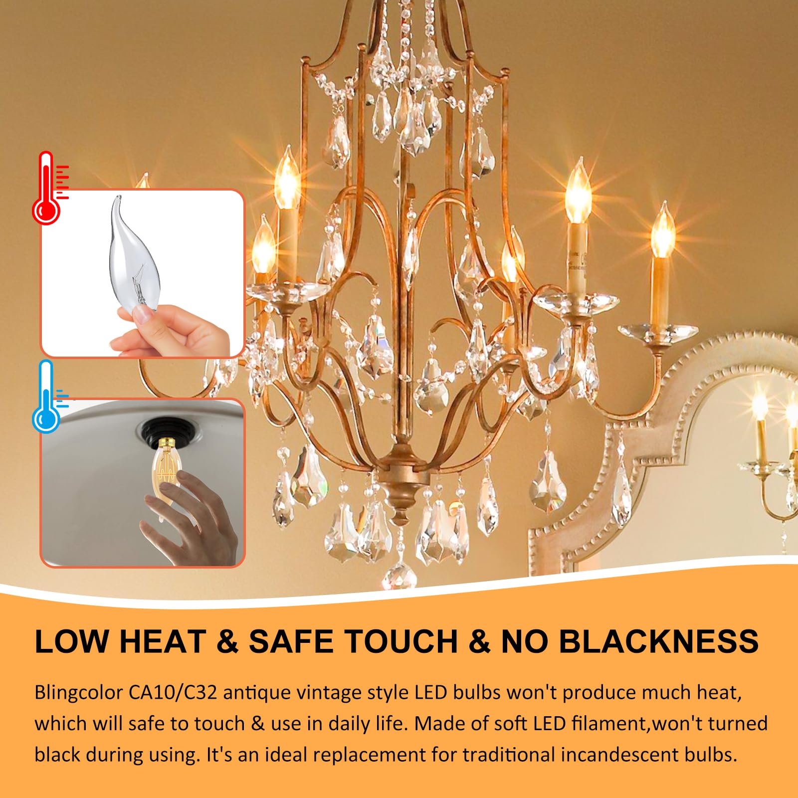 Blingcolor Dimmable E12 Candelabra Led Light Bulbs 40 Watt Equivalent, 4W E12 Led Candle Chandelier Bulbs Abmer Warm Light Bulbs